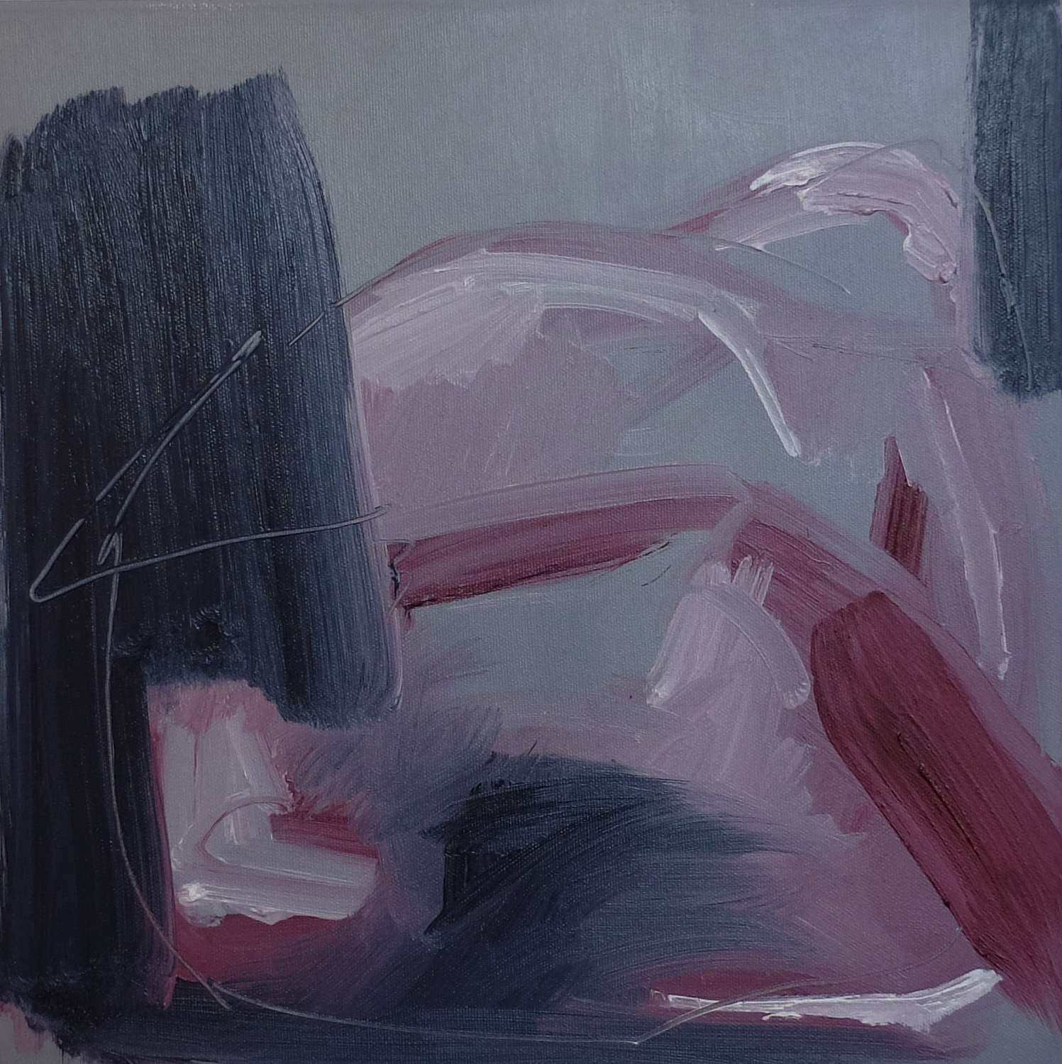 Emma Lee Cracknell, Crimson Flesh (Grey) I, Oil on Canvas, 40 x 40 cm, £300.00 (no white space for press).jpg