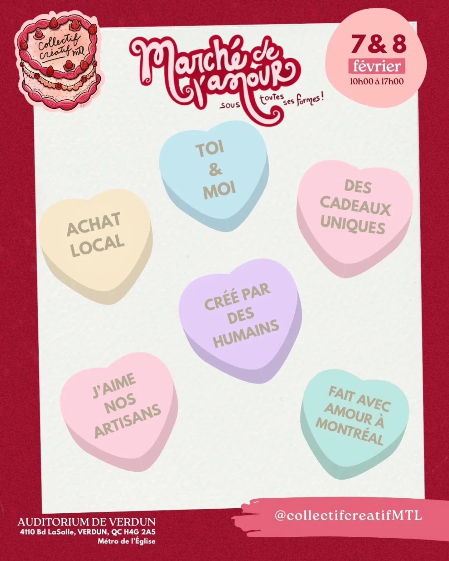 Lisez-le dans tous les sens, le message reste le m&ecirc;me ! 

De haut en bas, de gauche &agrave; droite ou m&ecirc;me en diagonale : l'important, c'est de choisir l'achat local pour la Saint-Valentin.

Read it any way you like, the message is the s