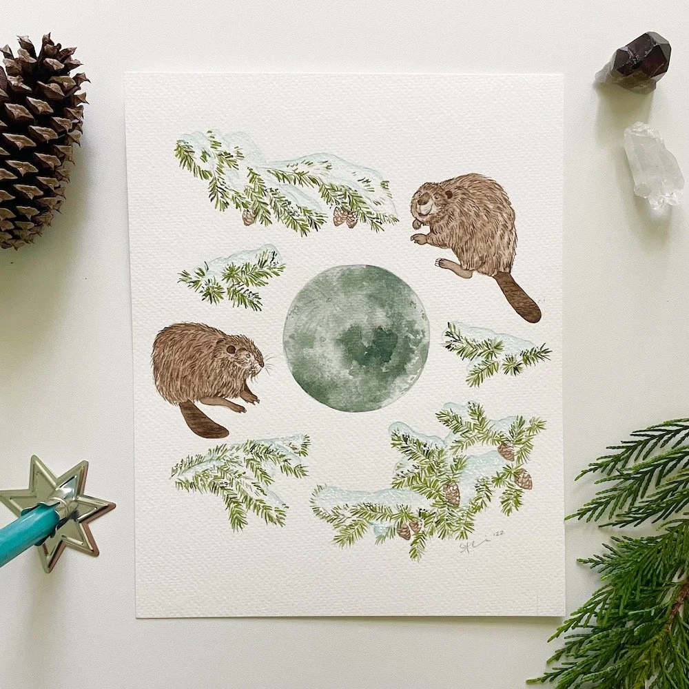 Beaver Moon Watercolor Painting