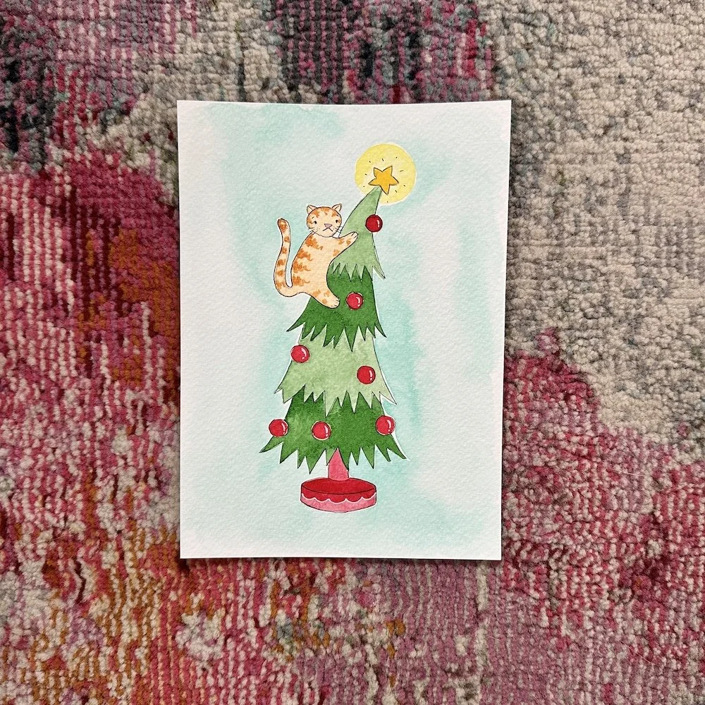 Cat in Christmas Tree 5x7