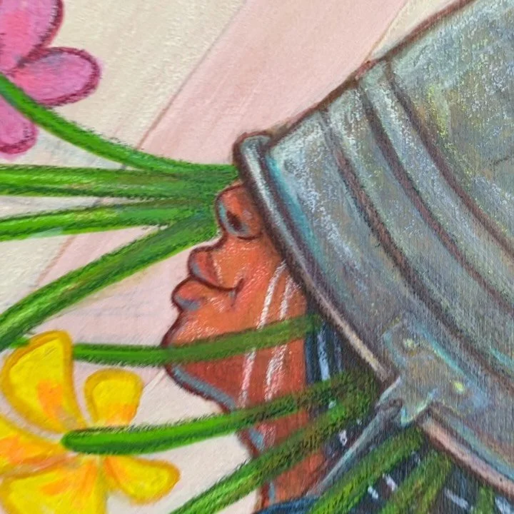 A solo post for this bucket head, &ldquo;Oopsie Daisy&rdquo; 12x12 acrylic and colored pencil on wood panel
for @thinkspace_art @worldwidewalls &ldquo;The Earth Laughs In Flowers&rdquo; show at @capitolmodern 💕

.
.
.
.
#oopsiedaisy #katewadsworth #