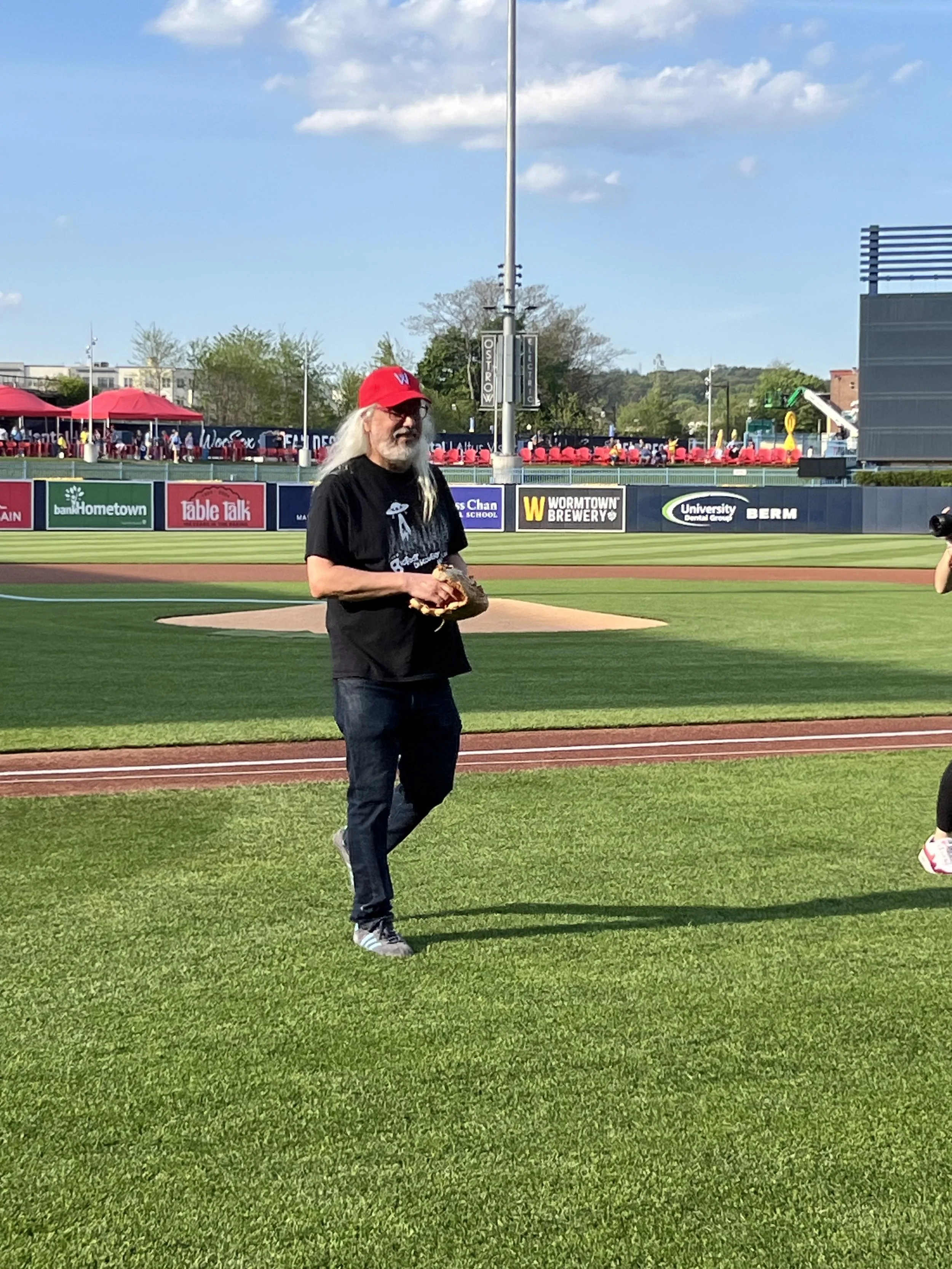 J throws out the first pitch at the Woosox game