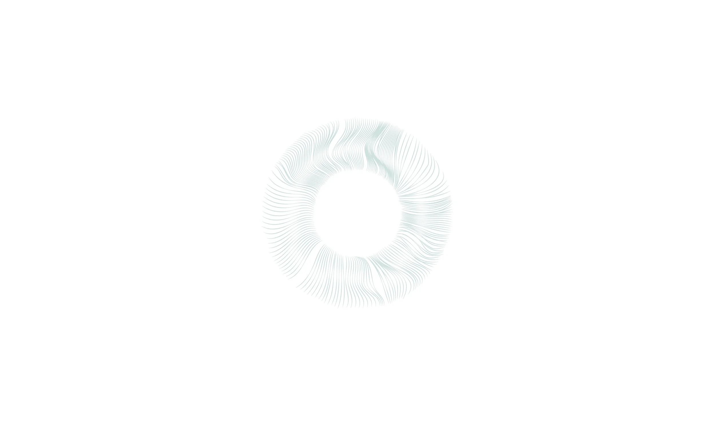 Abstract circular pattern with thin, curved lines on a white background.