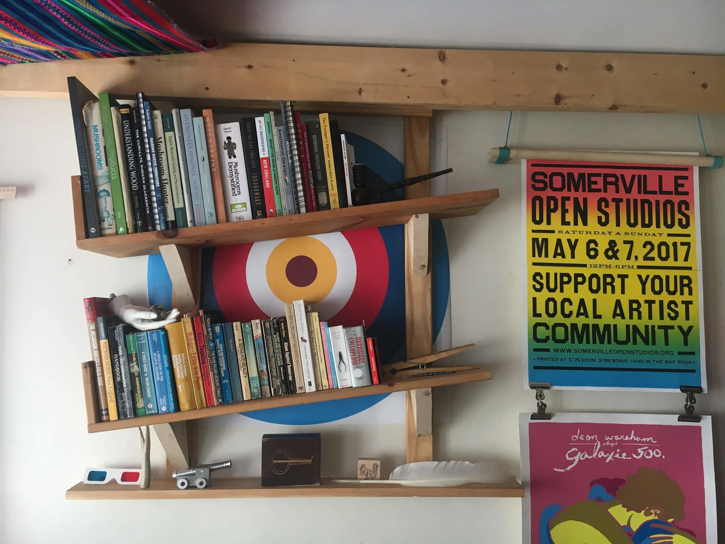  The hanging bookshelf was a one day build designed hold all my books, use only wood I had already collected, and to be fabricated without using any numerical measurements. Therefore, the scrap I had on hand, in conjunction with the dimensions of the