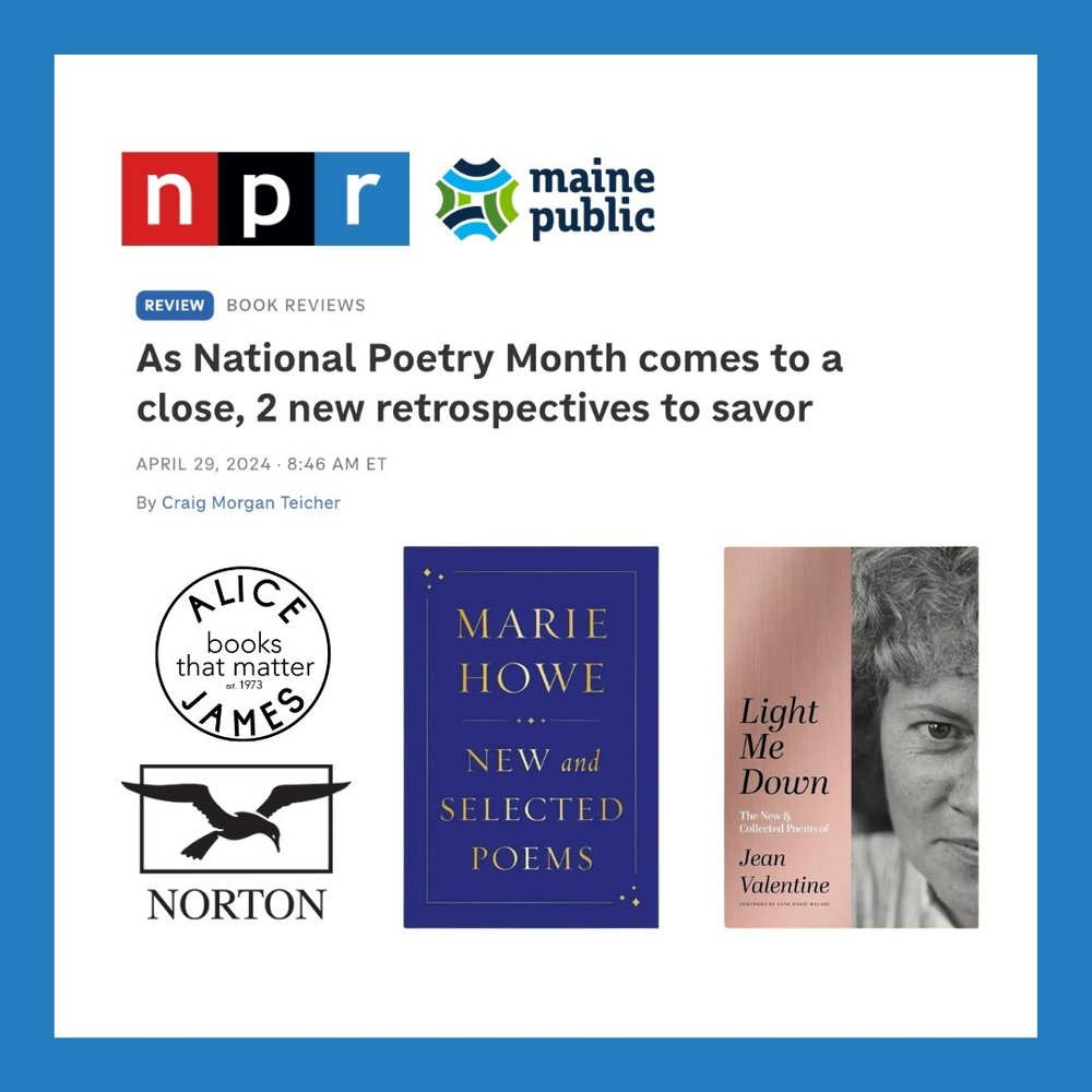 Thrilled to see Craig Morgan Teicher's review of Jean Valentine's posthumous LIGHT ME DOWN alongside Marie Howe's New &amp; Selected (W. W. Norton) for NPR 💛 Check it out at the link in our bio!