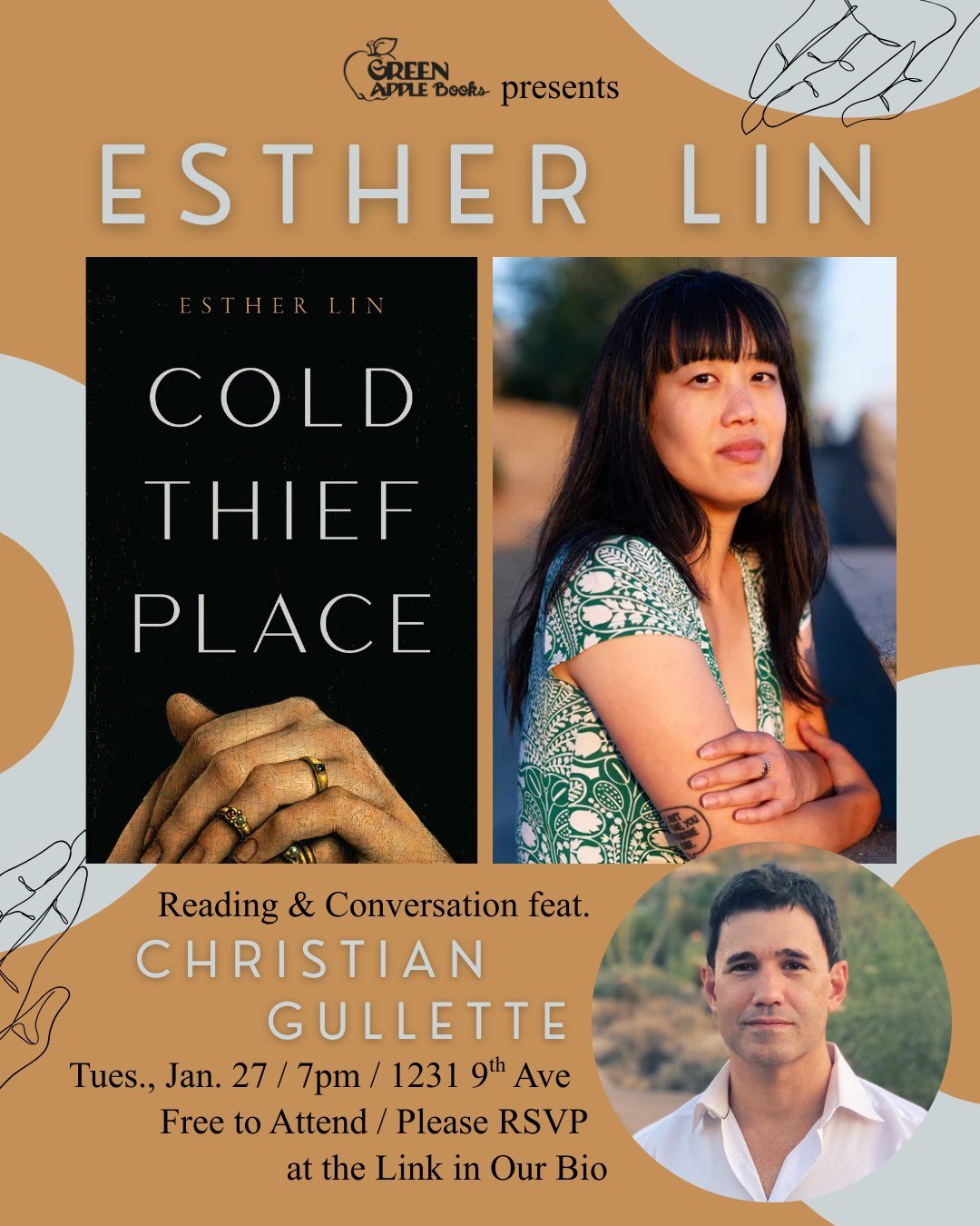 Join us for a reading with Esther Lin, author of the award-winning collection COLD THIEF PLACE, in conversation with Christian Gullette at Green Apple Books on Tuesday, Jan. 27 at 7pm. Free to attend with RSVP. We hope to see you there 🫶

📍 Books o
