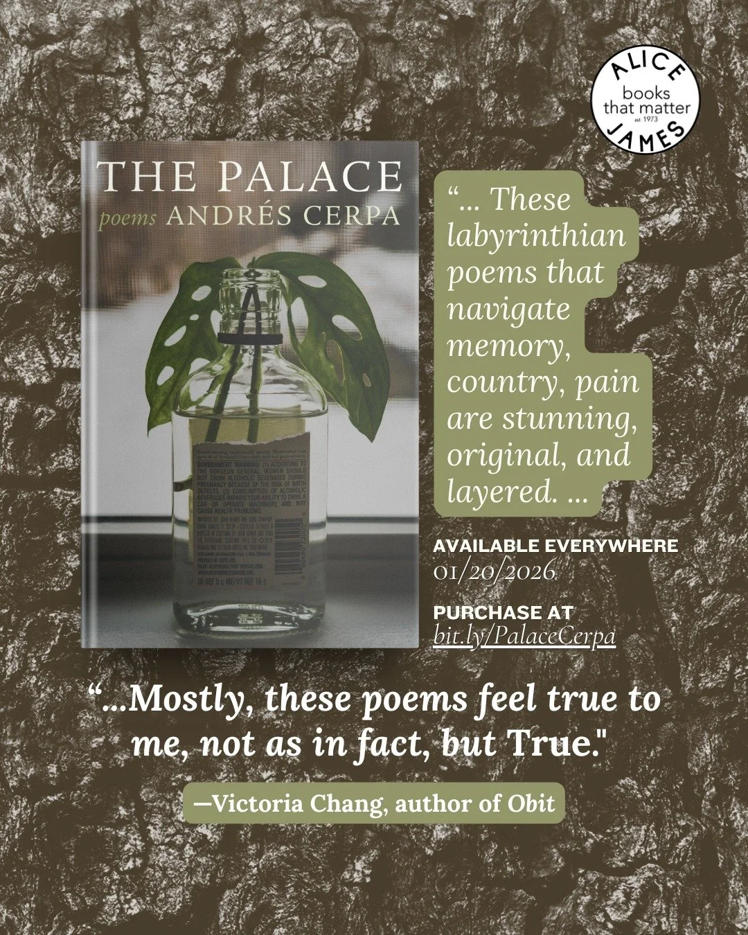 Out today! 🎉 We&rsquo;re thrilled to kick off 2026 with THE PALACE, the newest collection from #NationalBookAward finalist Andr&eacute;s Cerpa. Join us tonight for the book launch at Books Are Magic in Brooklyn, starting at 7 PM ET. RSVP required (l