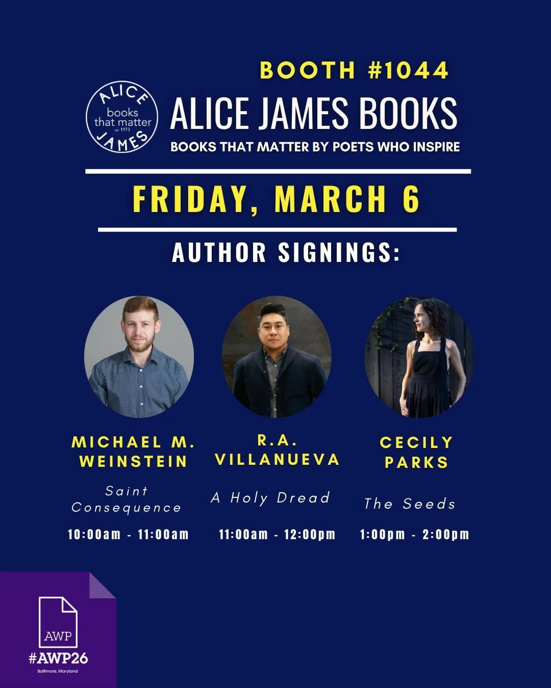 Happy Friday, #AWP26! Yesterday was so much fun and we can't wait to do it all over again today. 

Stop by Booth #1044 to grab ANY AJB title for $15, or any 2 for $25. If your carry-on is getting full, no worries&mdash;you can get the same deals ship