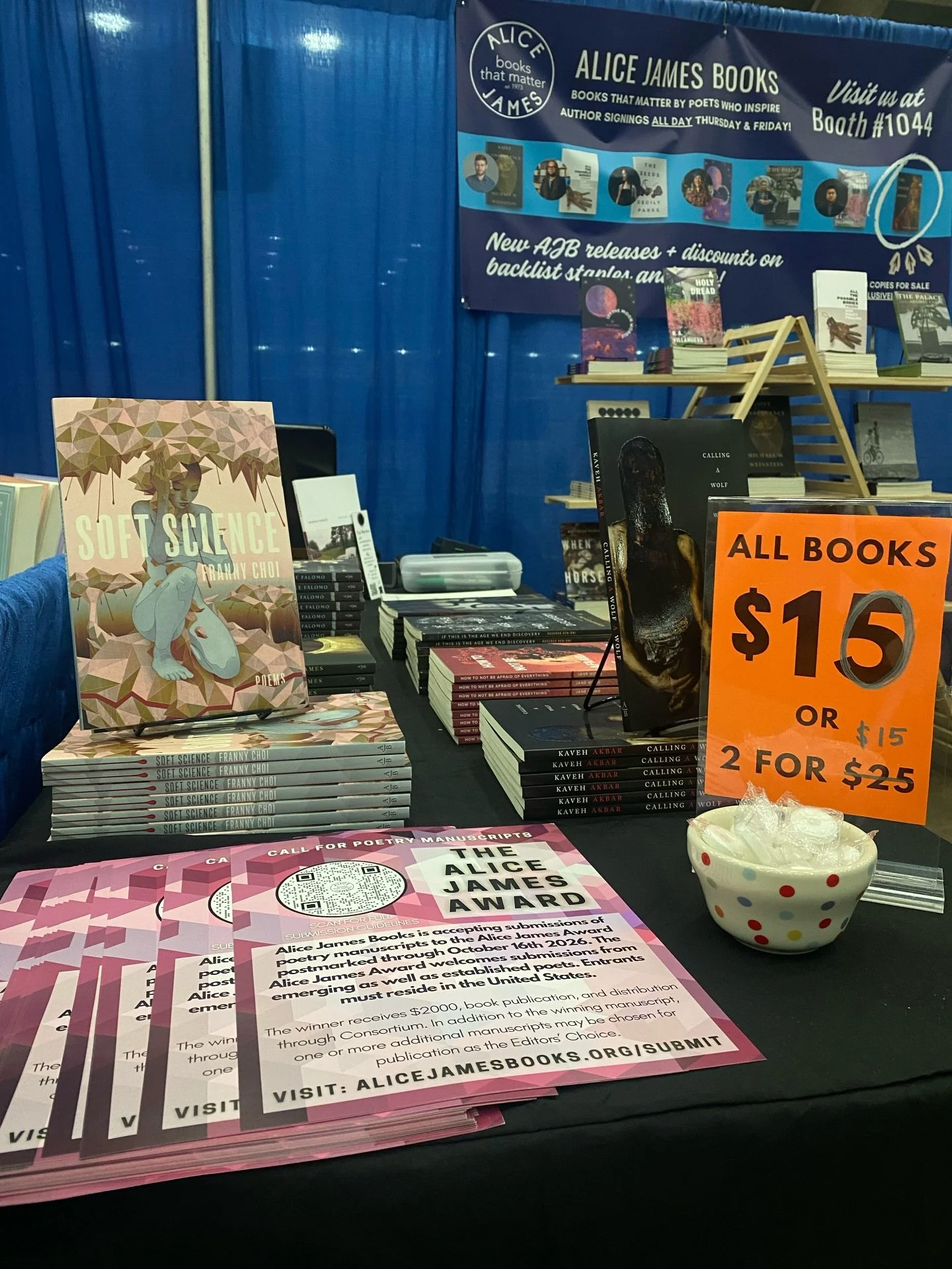 Happy last day, #AWP26! All books are just $10 at the Alice James booth, and you can get any 2 for $15! Come visit us at booth #1044 💖📚