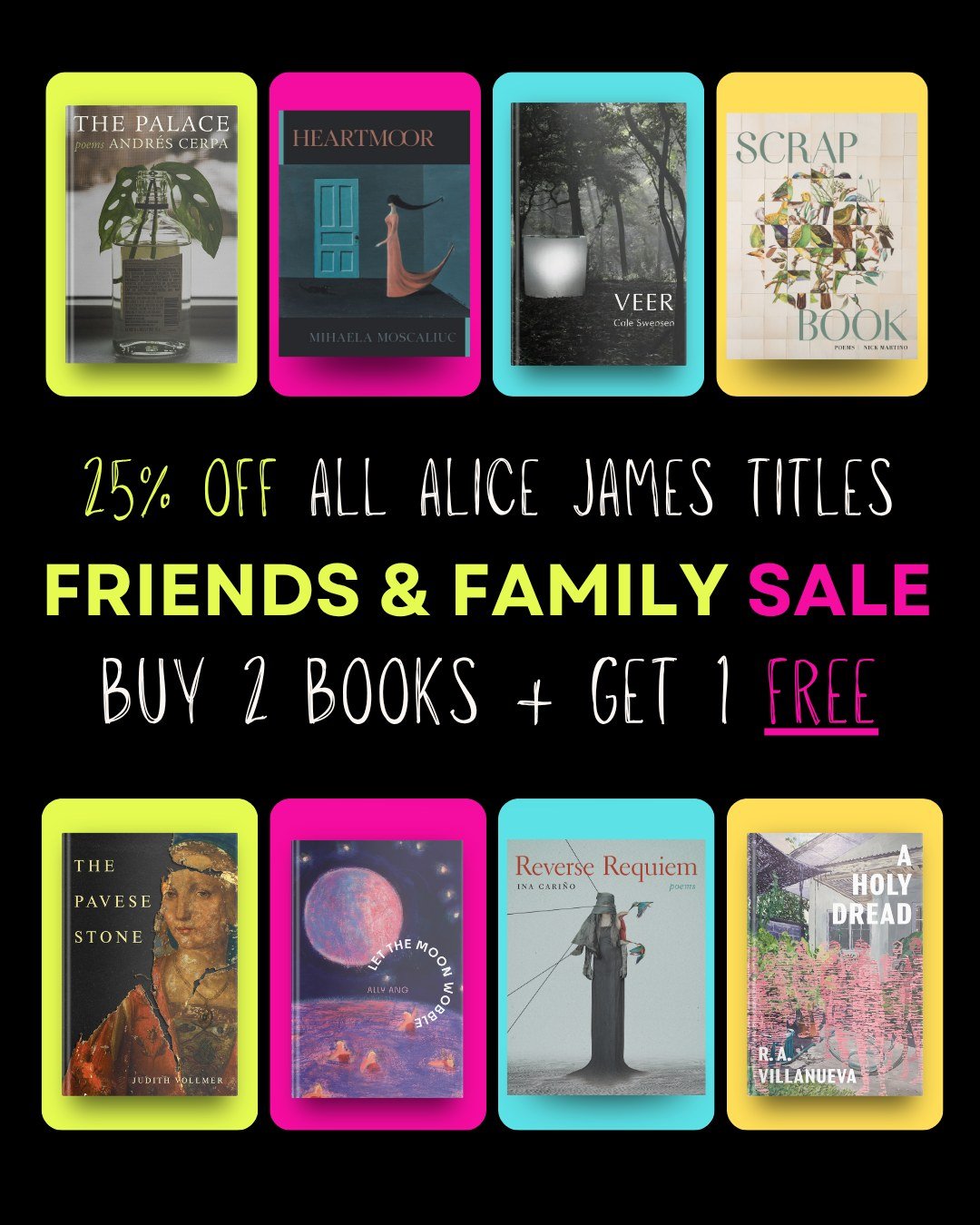 We don't want to wait another week for #NationalPoetryMonth, so why should you? AJB's annual Friends &amp; Family sale honoring the cruelest month is here right now. 

Through the end of April, enjoy 25% off ALL AJB titles and buy any 2 to get the 3r