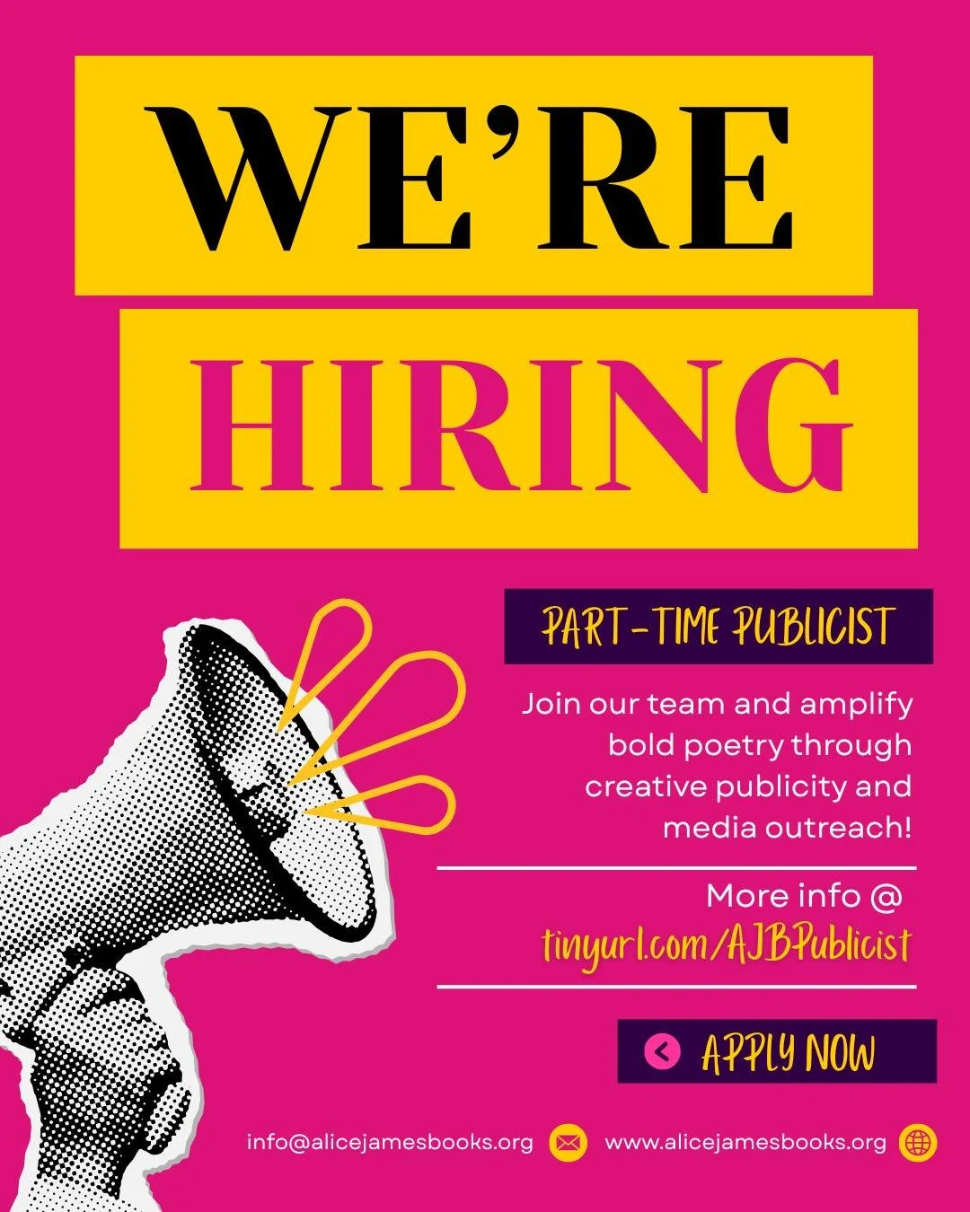 📣 We&rsquo;re hiring! AJB is seeking a part-time Publicist to join our team.

This hourly role (15&ndash;18 hrs/week) is ideal for someone with 2&ndash;3 years of publicity experience&mdash;especially within a publishing house or literary press! We'