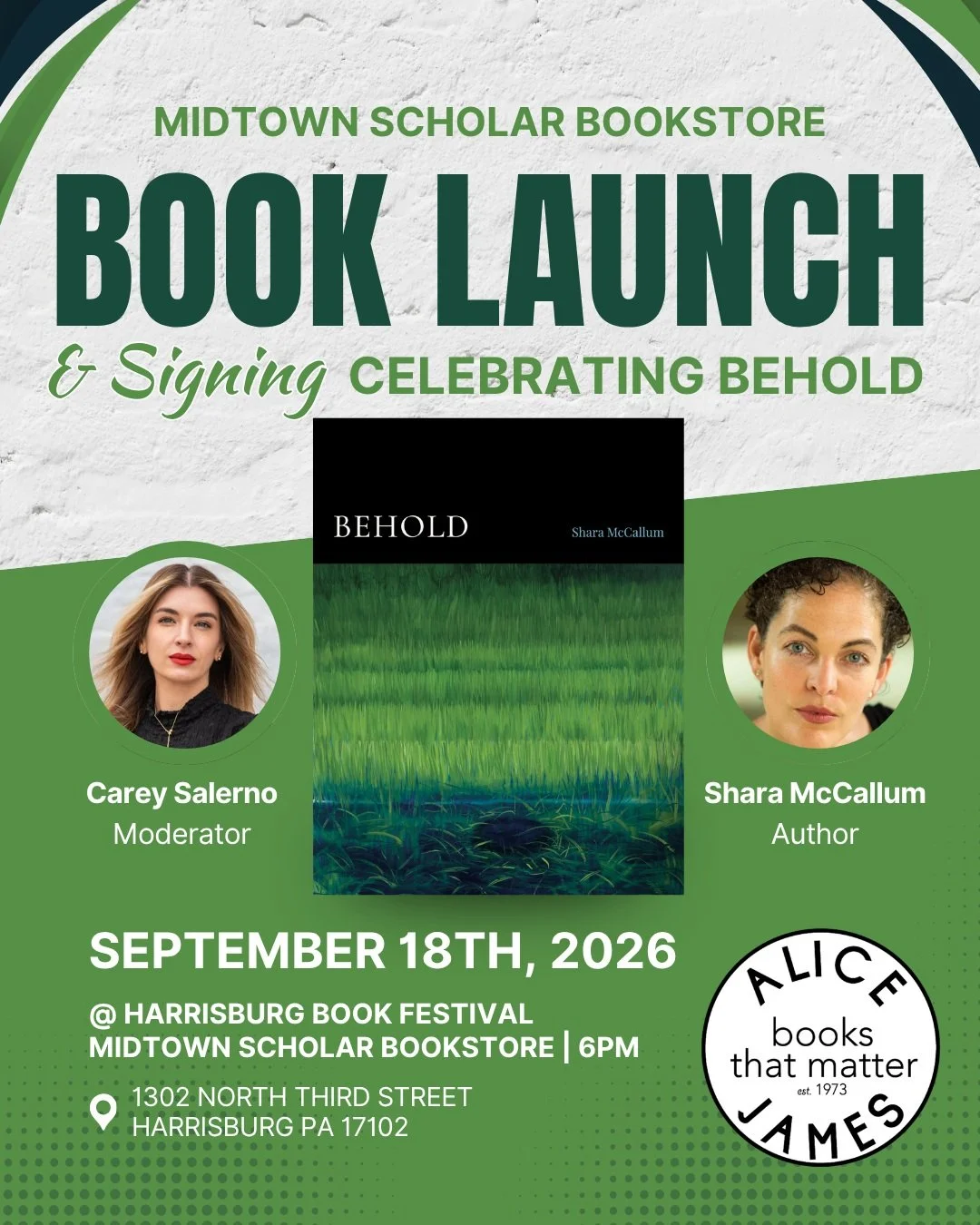 Swing by @midtownscholar on September 18th to celebrate the launch of Shara McCallum's newest collection, BEHOLD! Join us at 6pm for a reading, book signing, and short Q&amp;A with AJB's Carey Salerno. We&rsquo;d love to see you there! 🫶

🔗 More in