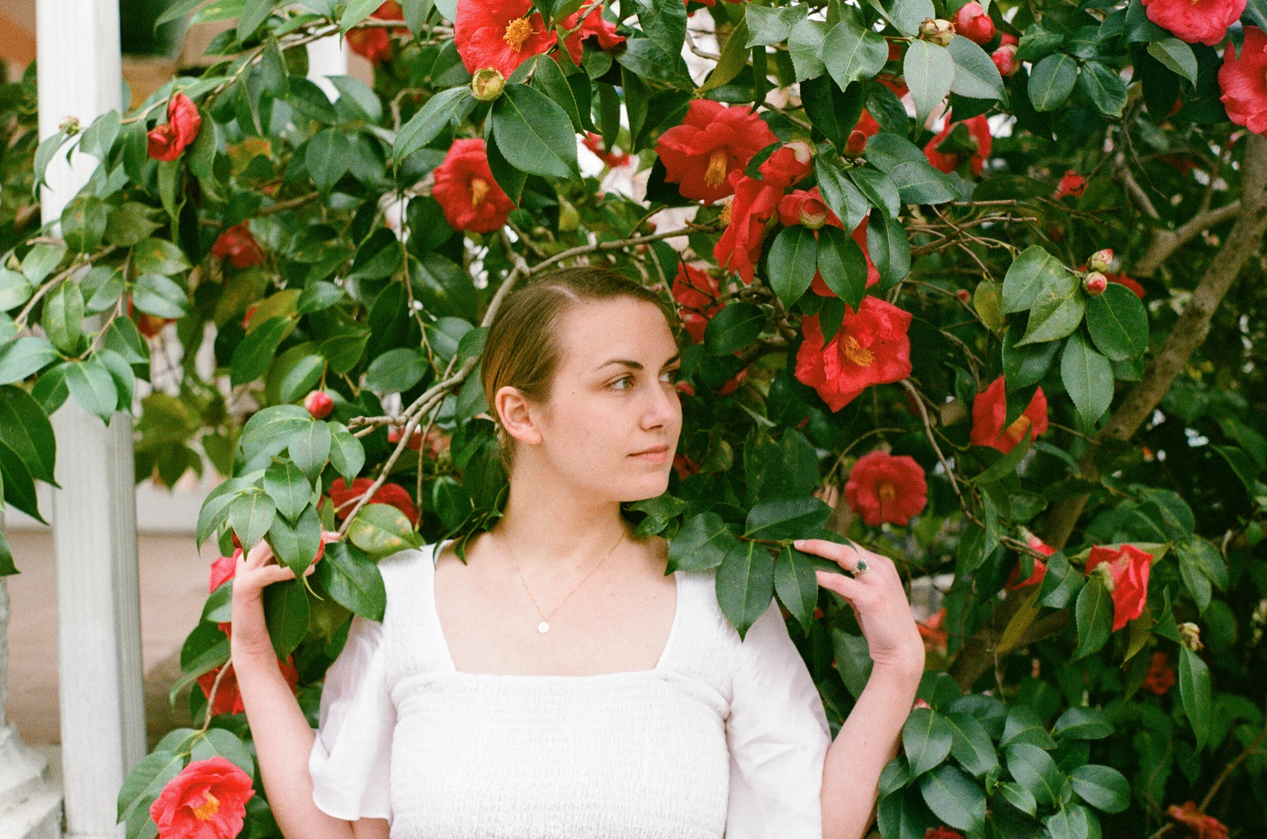 Sarah in the Camellias | Portrait Session on 35mm Film 