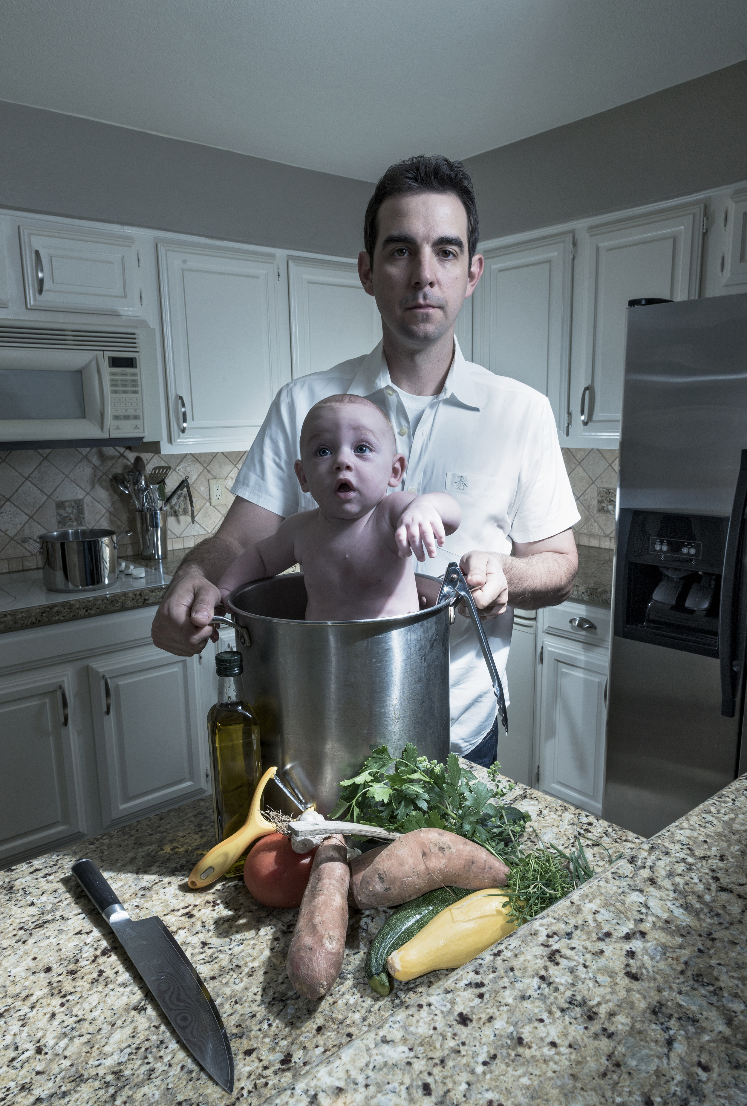  Chef Bekavac stands in his kitchen with his 5-month-old son, Bowen.  After culinary adventures from San Francisco to New Orleans, Bekavac settled in Dallas where he and Chef Nick Badovinus forged Neighborhood Services, a restaurant whose programs pr