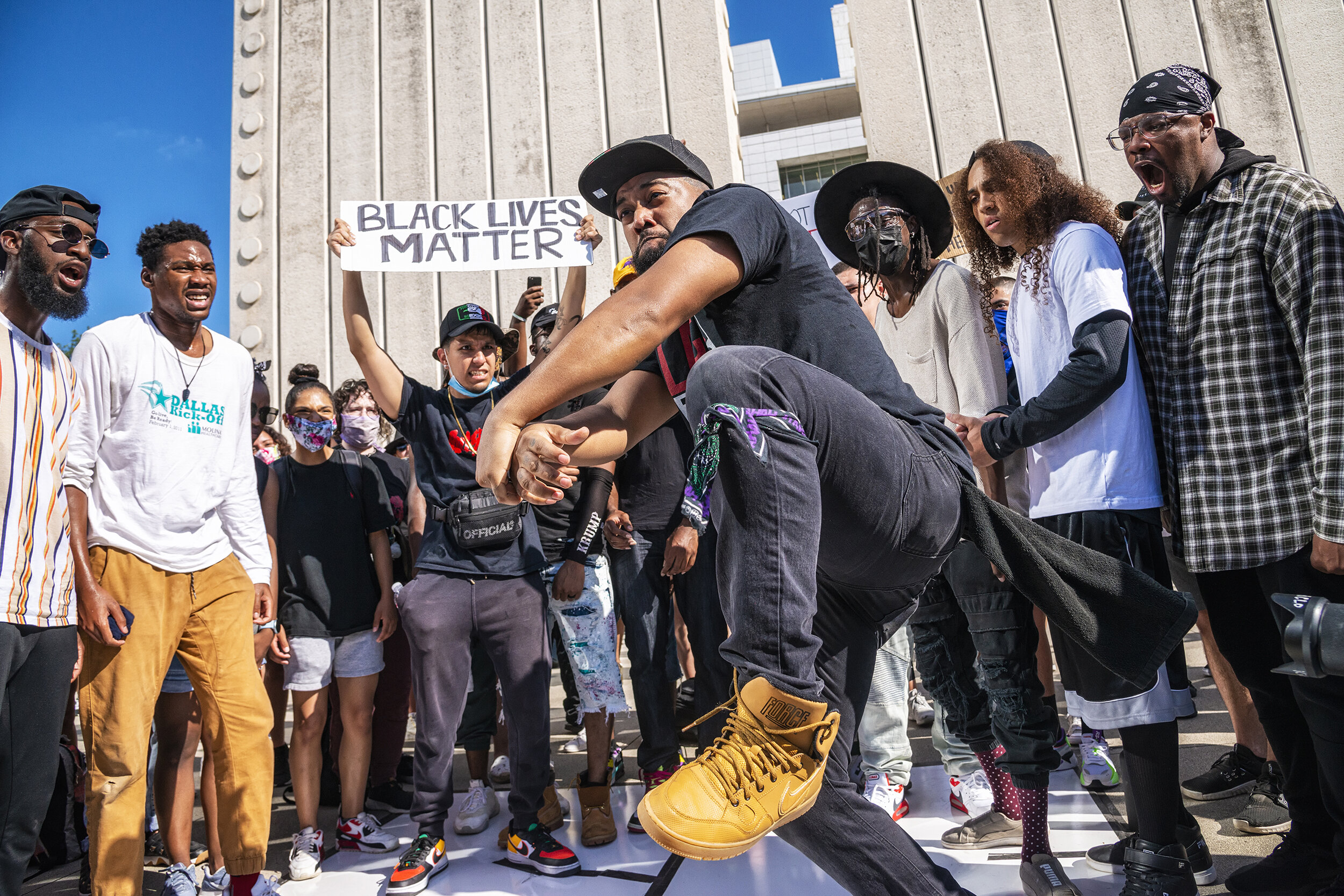  A dancer takes center stage at the Black Lives Matter Dance Protest at John F. Kennedy Memorial Plaza in Dallas, TX on June 7, 2020.  The event invited dancers from multiple disciplines from across North Texas to perform in protest against systemic 