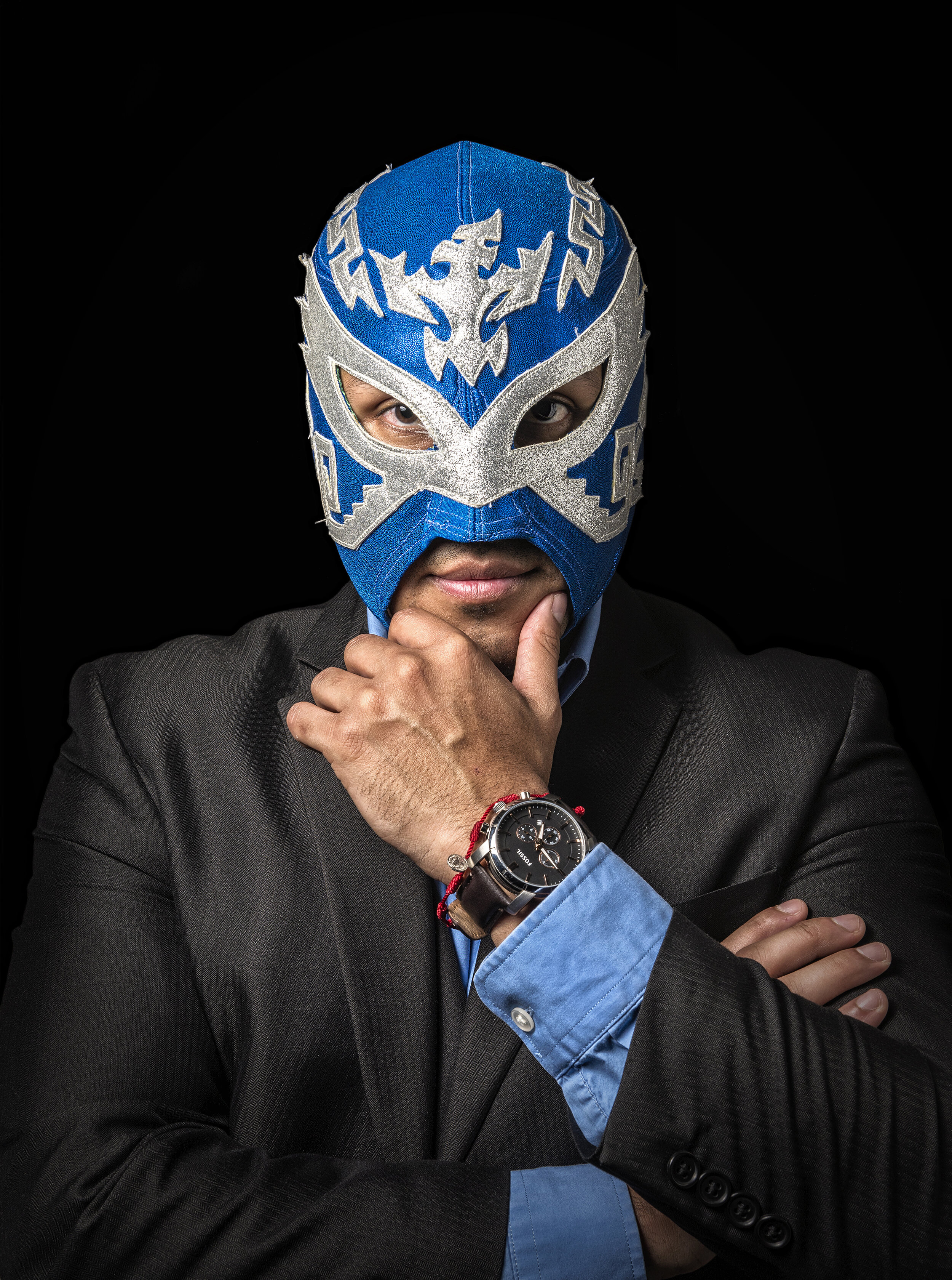  Lucha libre wrestler Aski Palomino poses for a portrait at his home in Dallas, TX.   Spectators notoriously booed and berated luchadores for their thematic roles. Palomino said, “We’re like a cheap psychologist.” 