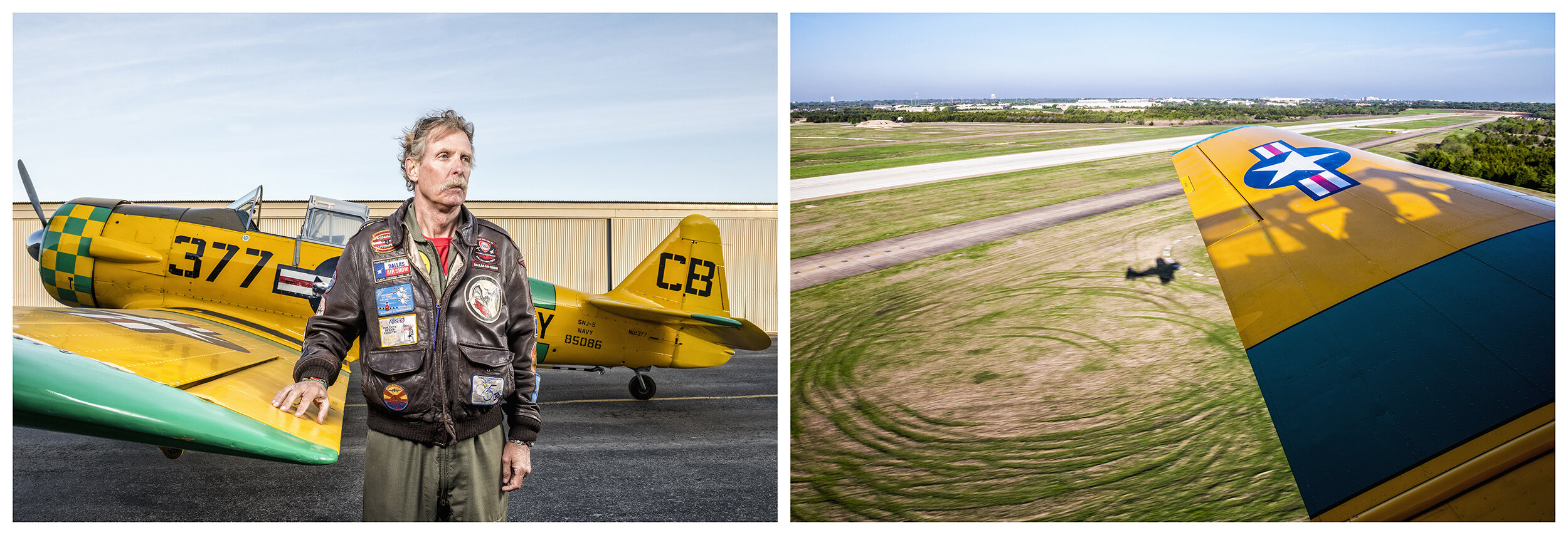  Steve DeWolf pilots his T-6 Texan at Dallas Executive Airport in Dallas, TX.  DeWolf attended the U.S. Naval Academy with hopes of flying carrier-based aircraft, but imperfect eyesight ended his dream.  He instead practiced law, travelled extensivel