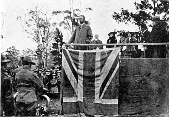   Sir Herbert Nicholls CJ giving his speech. &nbsp; [Weekly Courier 8th August 1918 p22] 