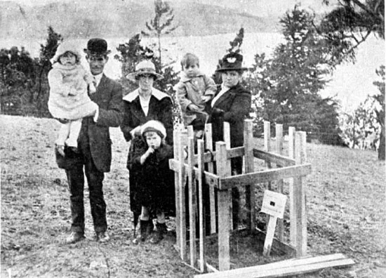   Family gathered at the tree for Spr Cleary.  [Weekly Courier 8th August 1918 p23] 