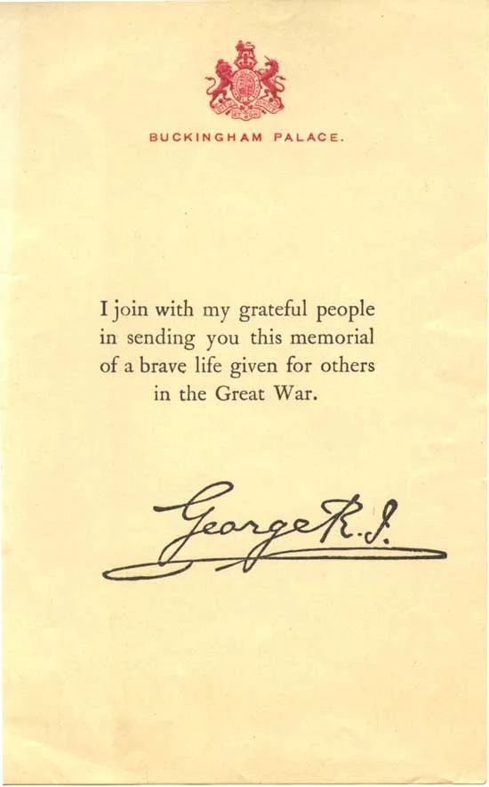 The standard certificate of condolence from the King.