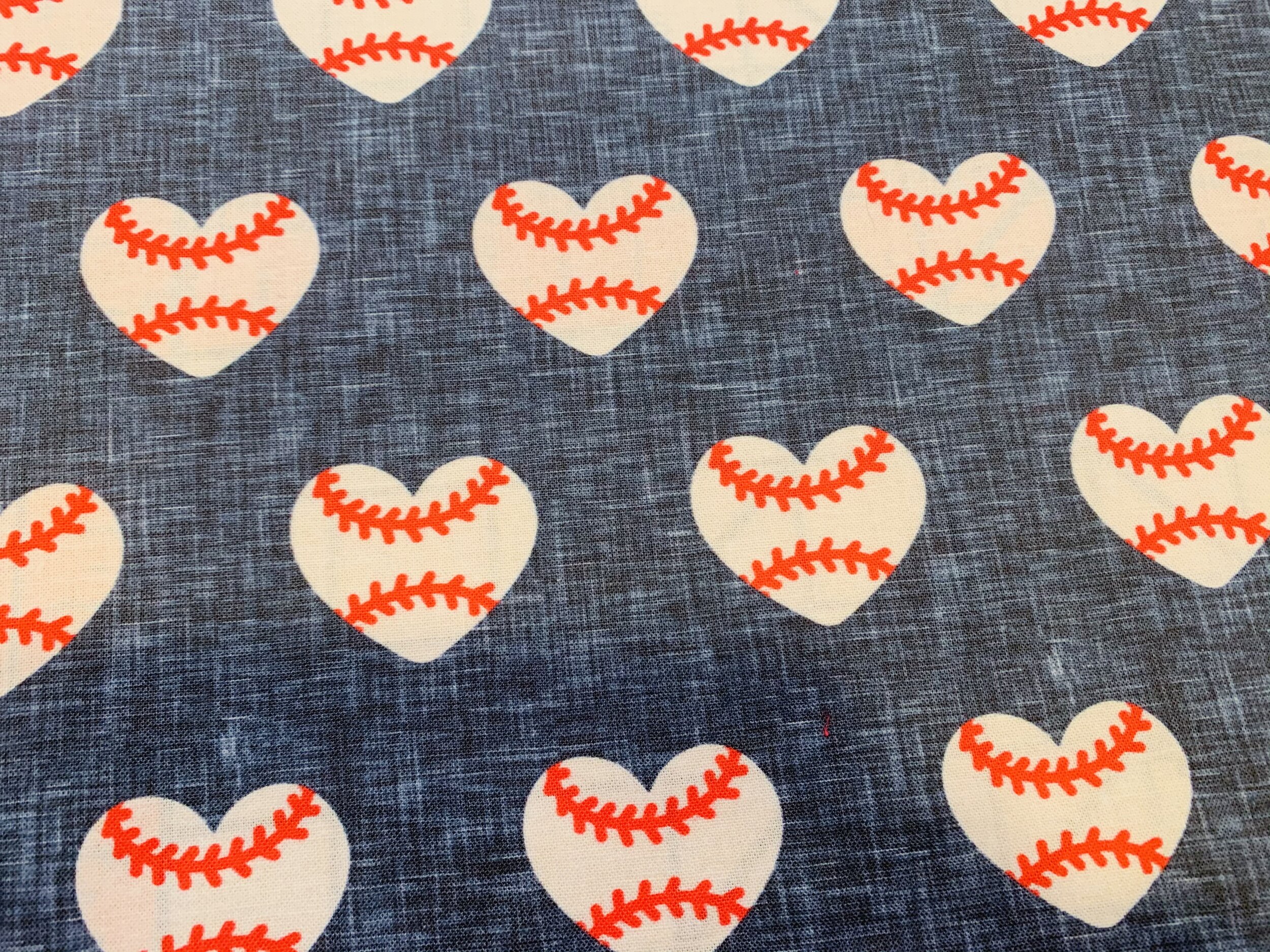 Fabric sample" 06 -Heart Baseballs