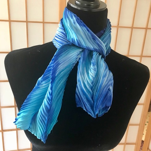 Arashi shibori pleated silk scarf