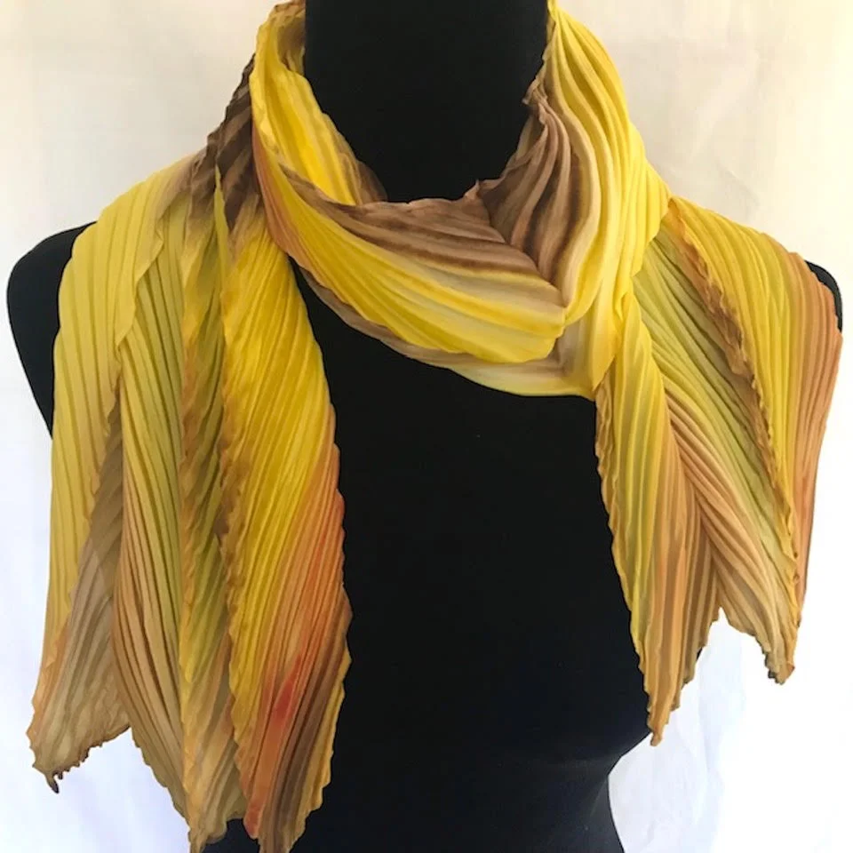 Arashi Shibori Pleated Silk Scarf