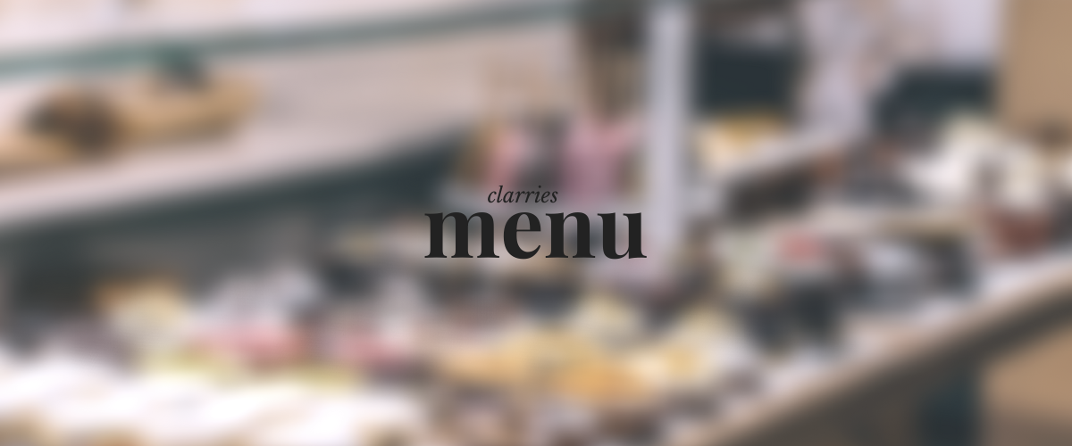 Clarries menu with bakery background