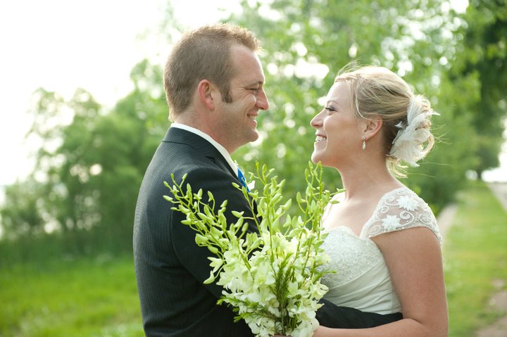bride and groom looking at each other