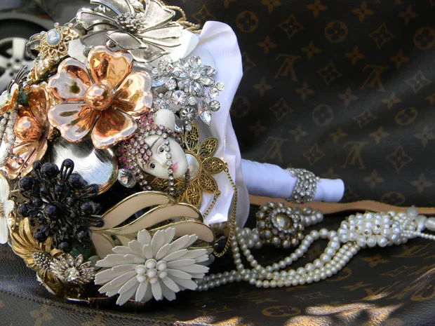 close-up of a brooch bouquete