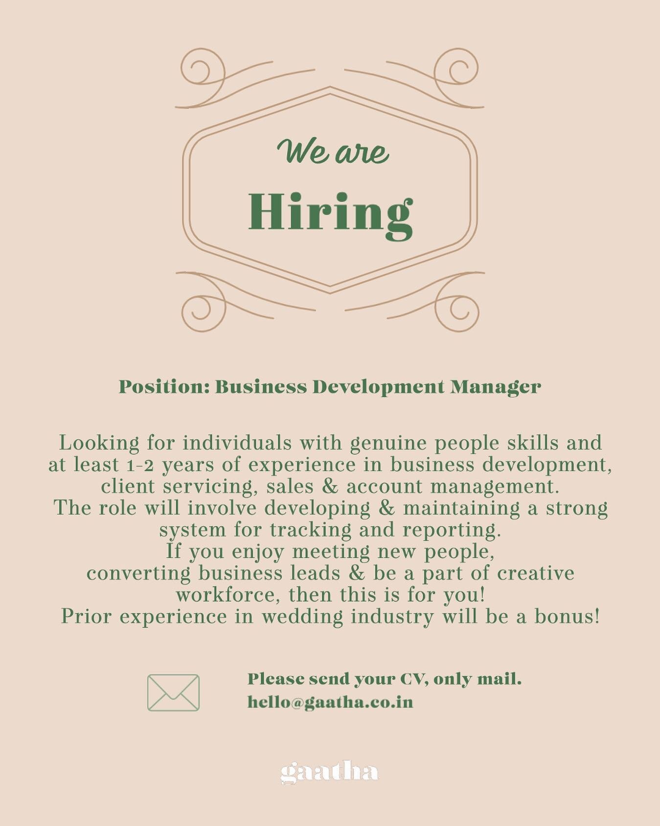 If you know someone, who knows someone, who might be interested, please do share. Thanks!

#gaatha #hiring #sales #management #mumbaihiring #manager #officemanager #businessdevelopment #eventmanagement