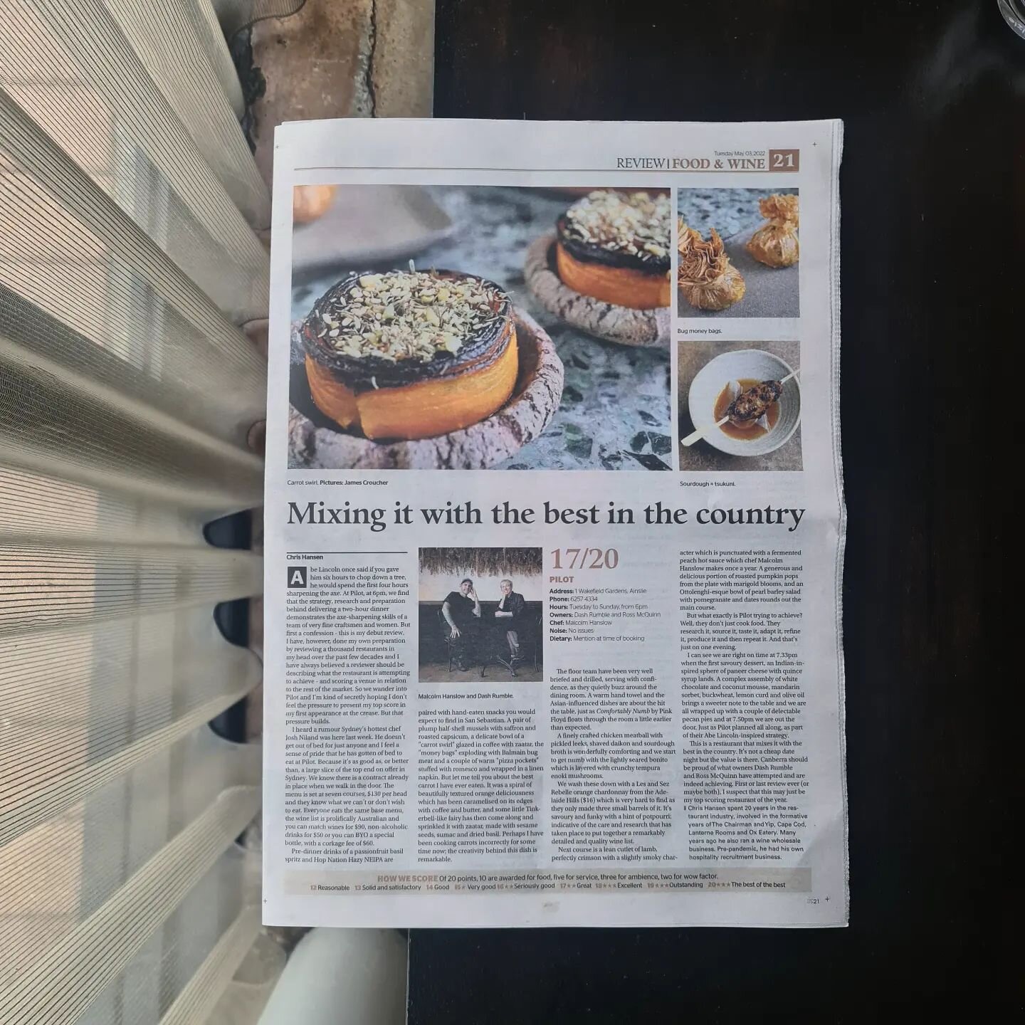 A huge thanks to our team, Chris Hansen @canberratimes for this review last Tuesday.

We are very proud of what we have achieved so far together, and humbled that this little restaurant can make people happy and full.

#carrotswirlsforeveryone