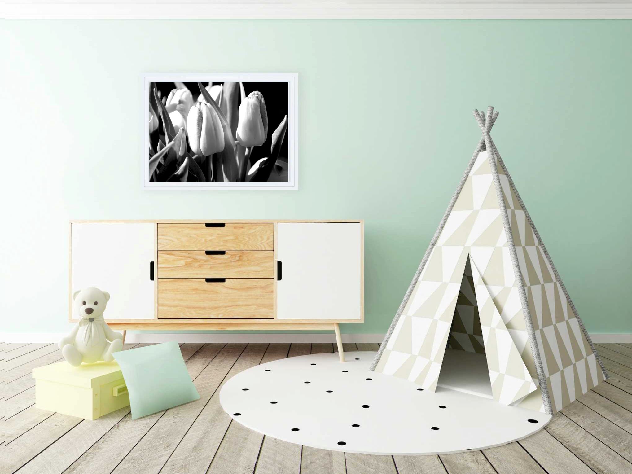 EXAMPLE FRAMED TULIPS MINT NURSERY teepee Set-point-in-room-green copy 2 .png