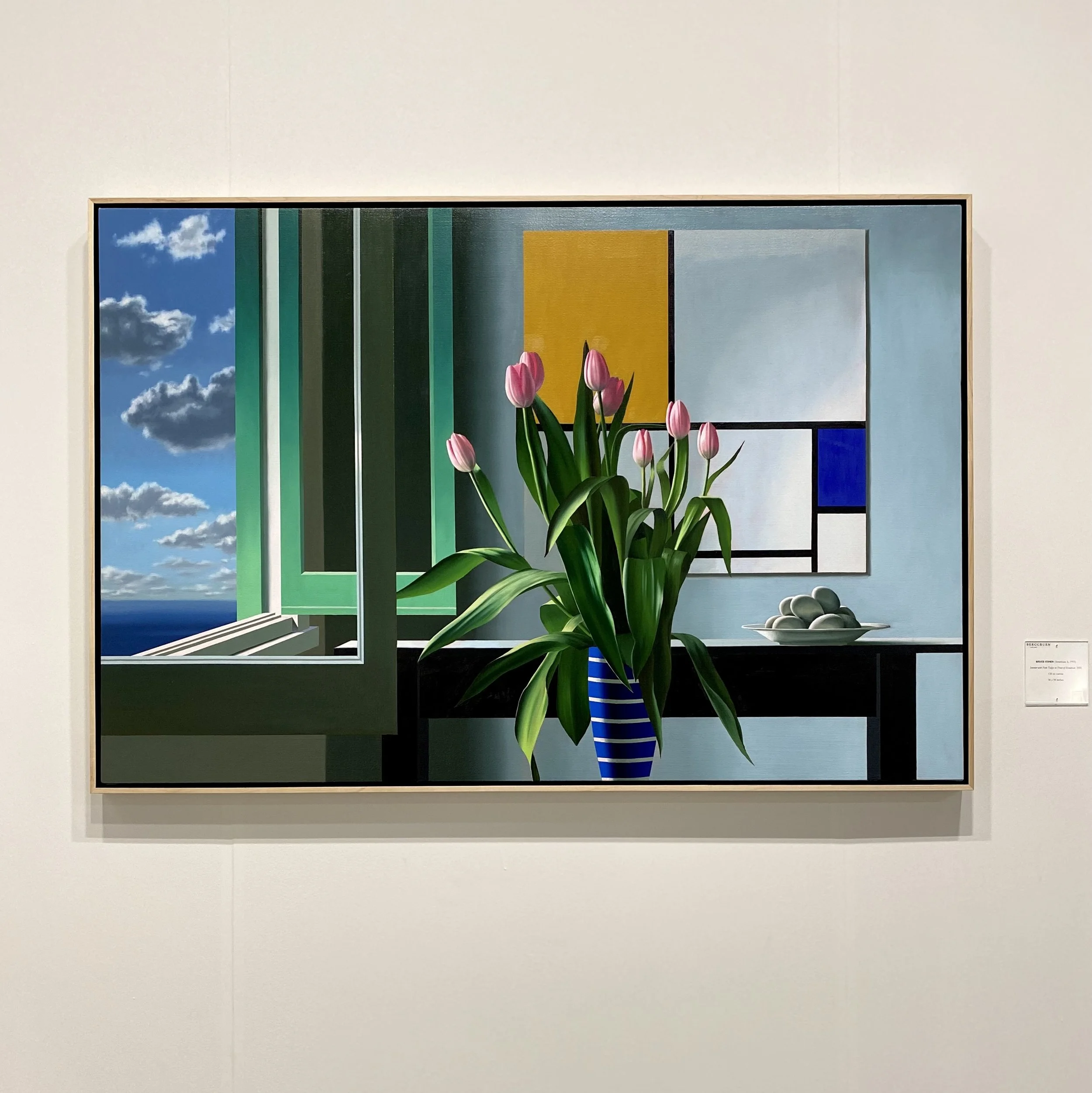 Bruce Cohen, Interior with Pink Tulips in Front of Mondrian, 2021