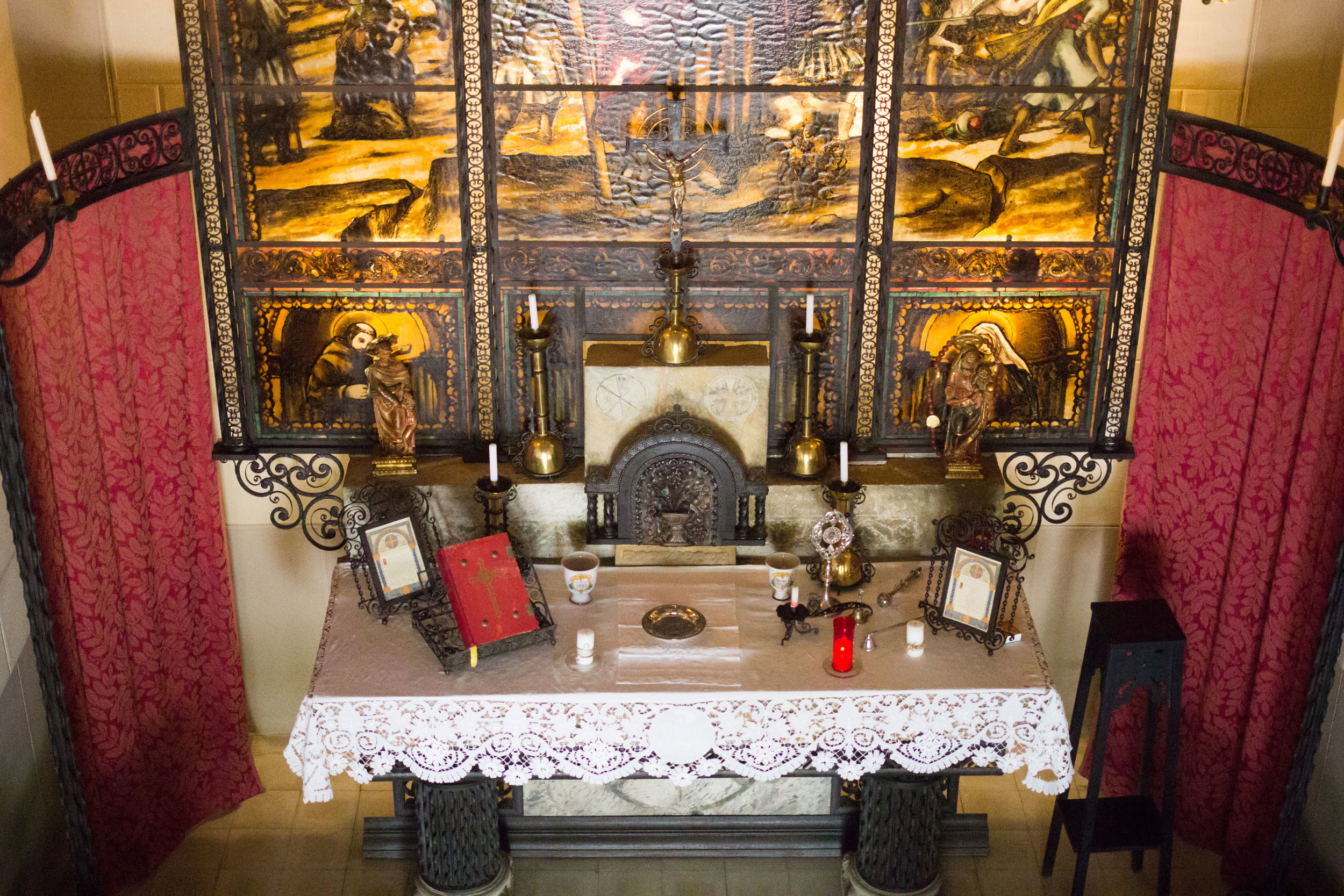 close up of the altar with preserved historic objects