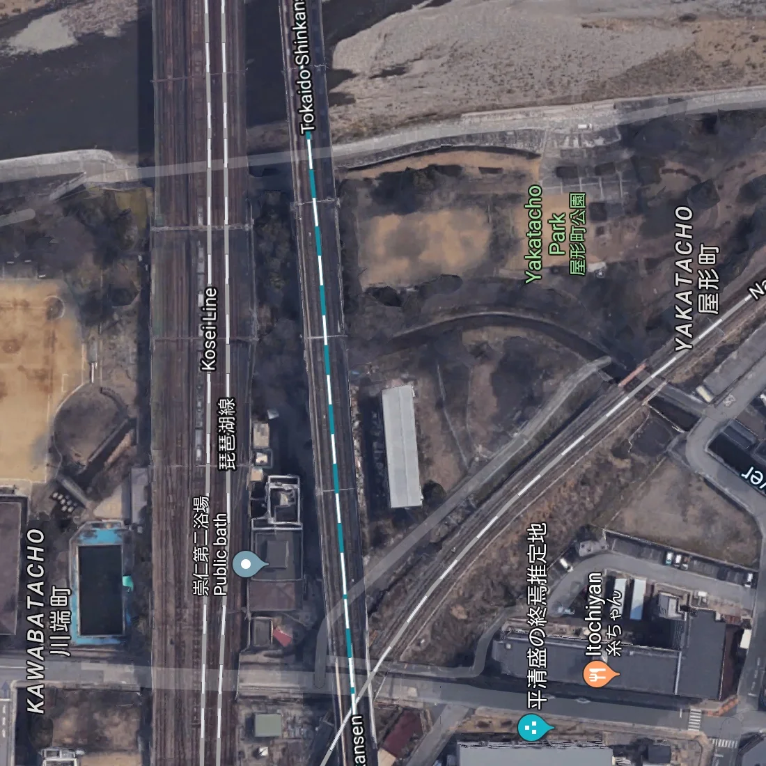 Now a park and railway tracks (rotated 90 degrees for consistency with old map).