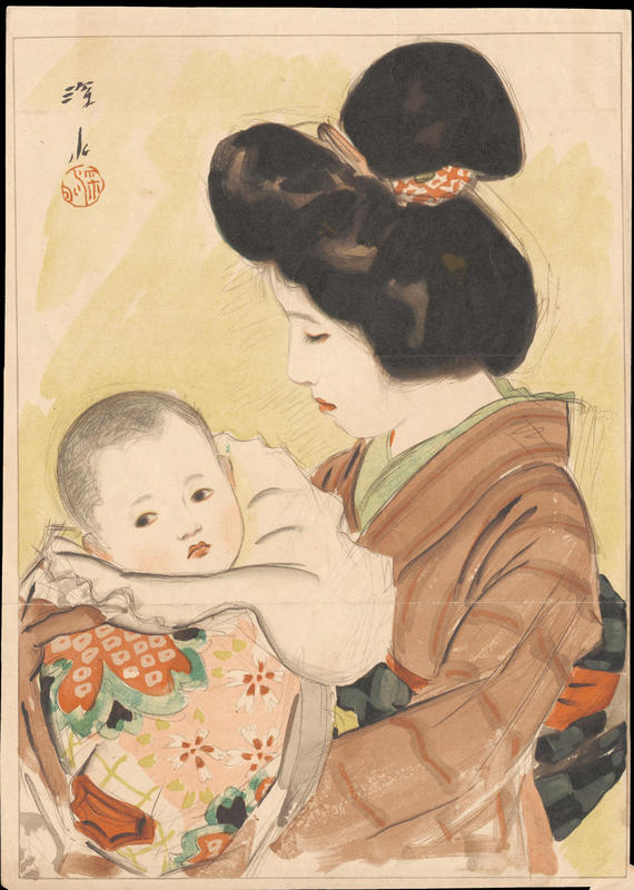 “Mother and Child,” painting on paper, Shinsui Ito (1898-1972)