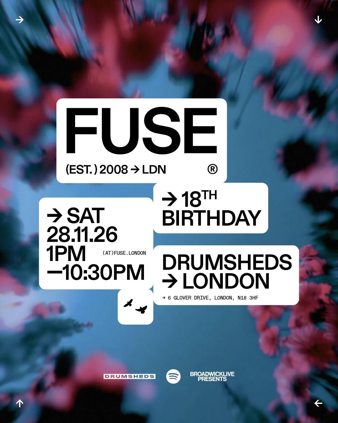 FUSE 18TH BIRTHDAY ➔ DRUMSHEDS