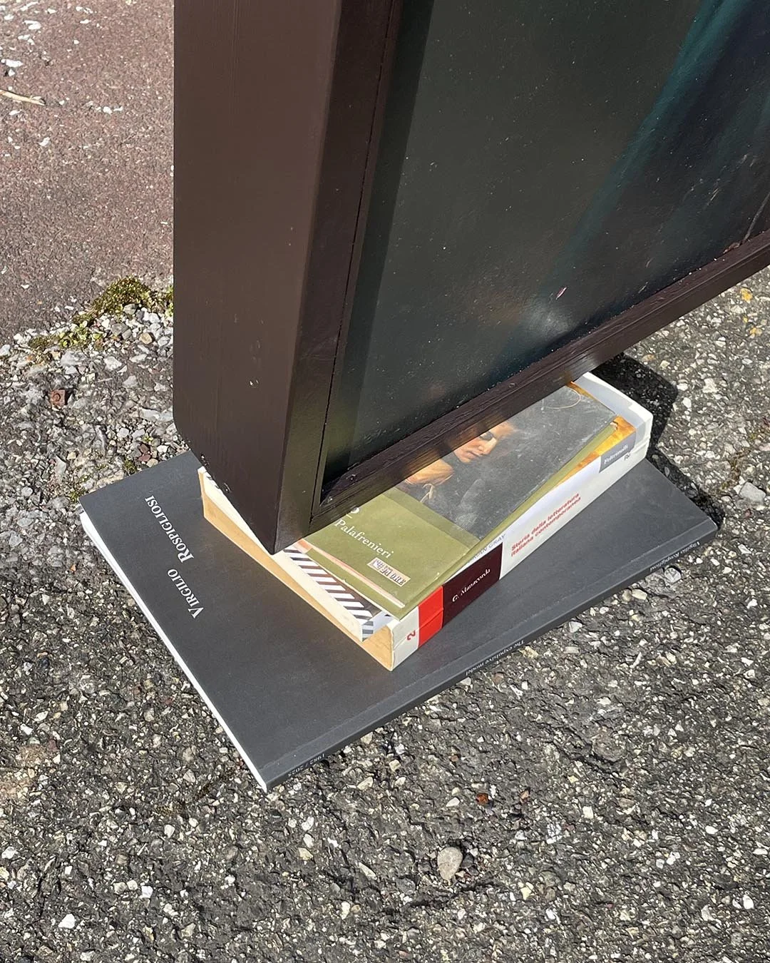 Virgilio Rospigliosi. residuo di cultura in bilico e defunzionalizzazione. 1985-2025 installazione performativa di 45 minuti dimensioni reali. dipinto 110x70, libri, porcellana e corda 5.jpg