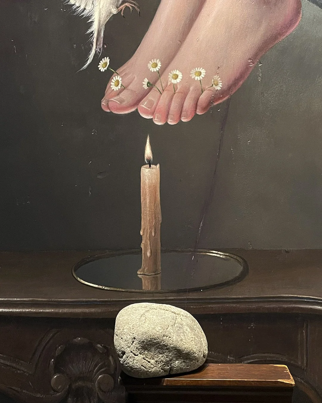 Virgilio Rospigliosi. Sasso di fiume-determinazione ontologica 125x65x17, acrilico su legno, sasso, decorazione lignea del 1920. 1991-2026 2.jpg