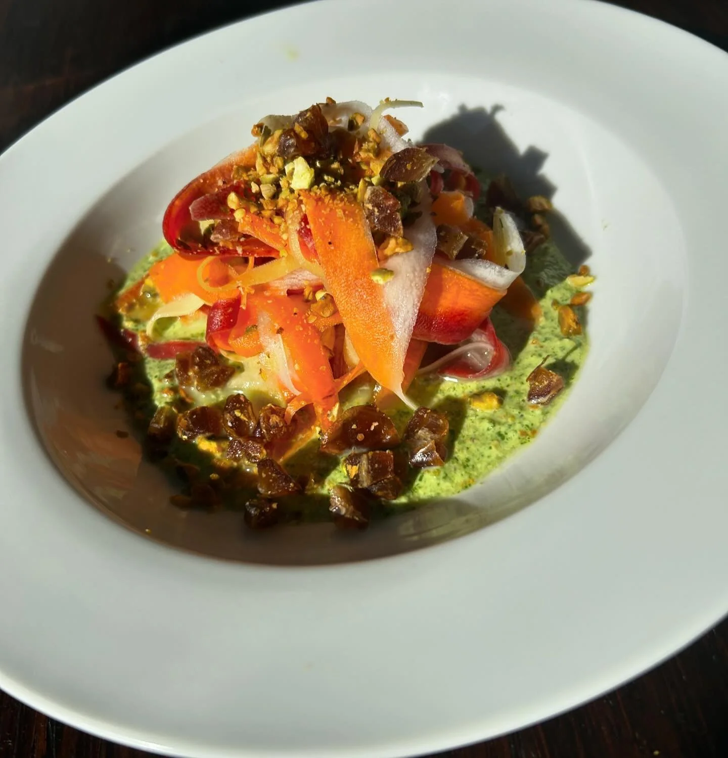 Shaved Coriander Carrot Salad with Pistachio &amp; Dates | First trip back to the farmers market + a spontaneous Saturday morning in the city led to making this insane shaved carrot salad with a yogurt gremolata inspired by my breakfast.