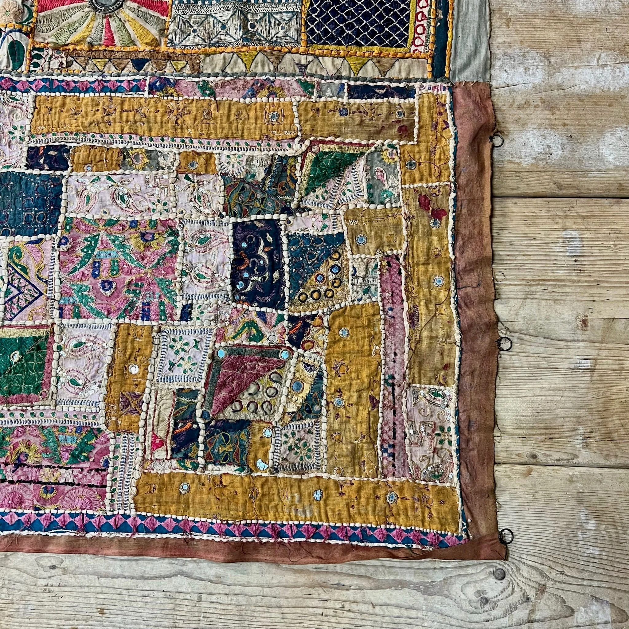 Rare hand embroidered and mirrored 19th Century wall hanging from Rajasthan