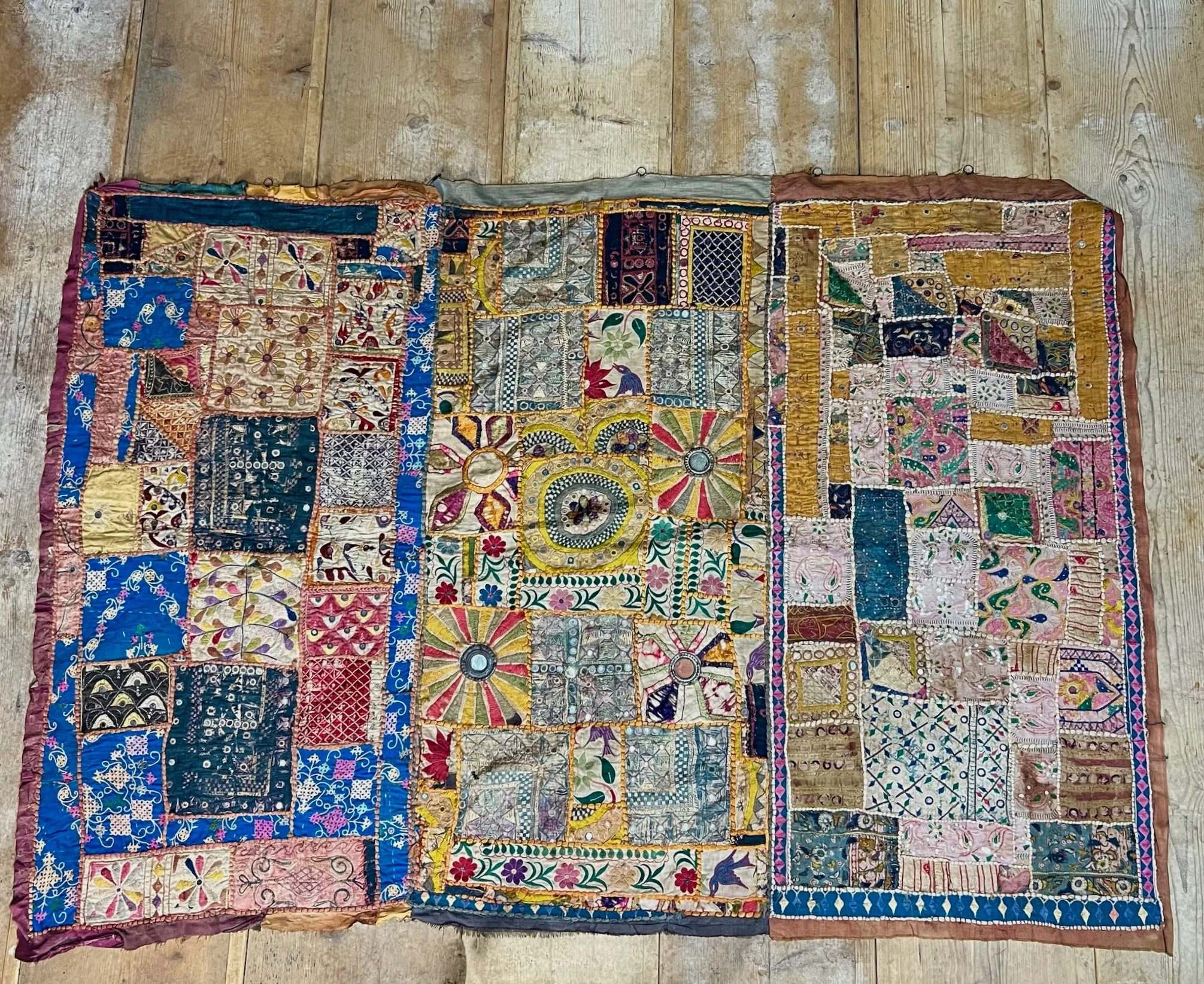 Rare hand embroidered and mirrored 19th Century wall hanging from Rajasthan