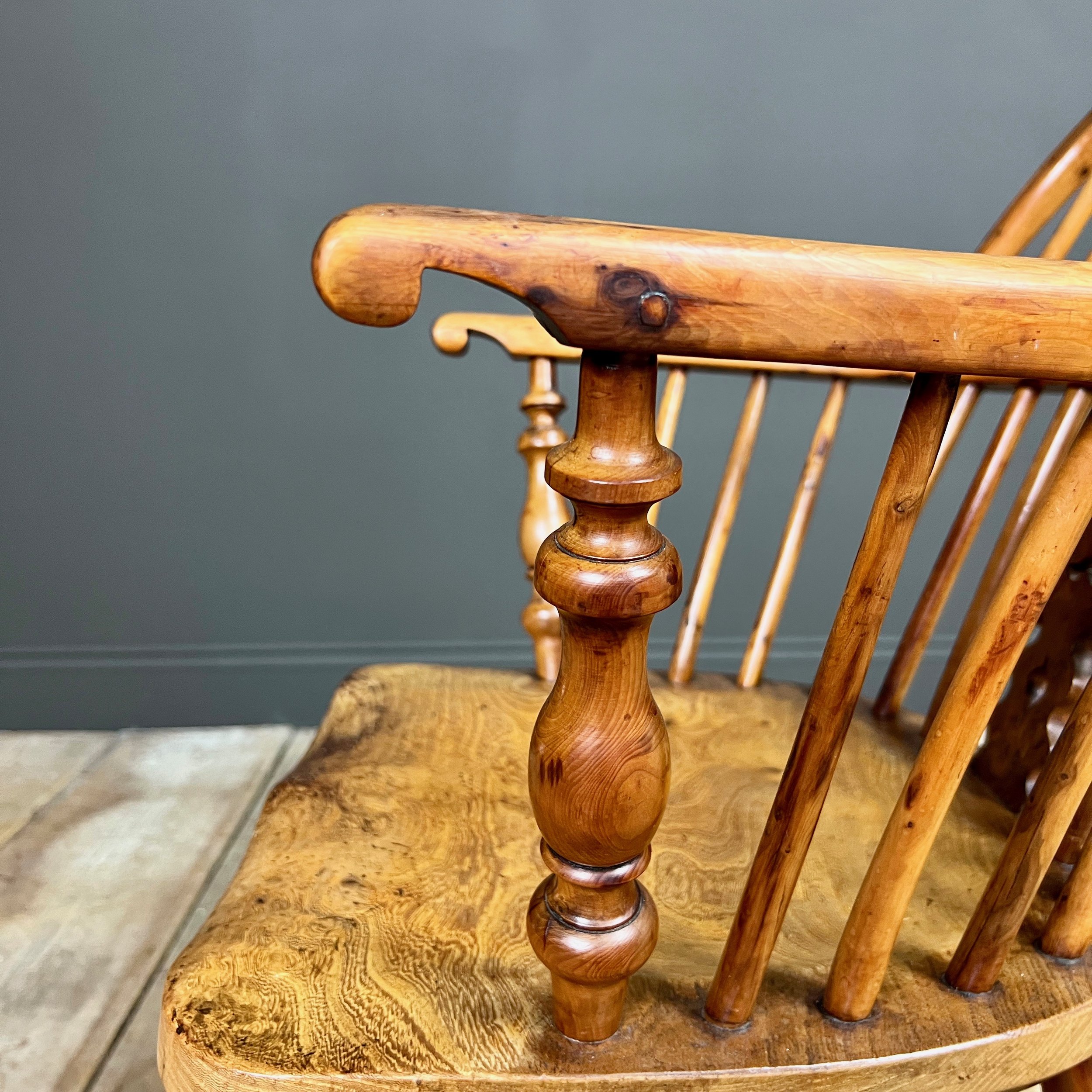 19th Century Yew Windsor Chair wit crinoline stretcher