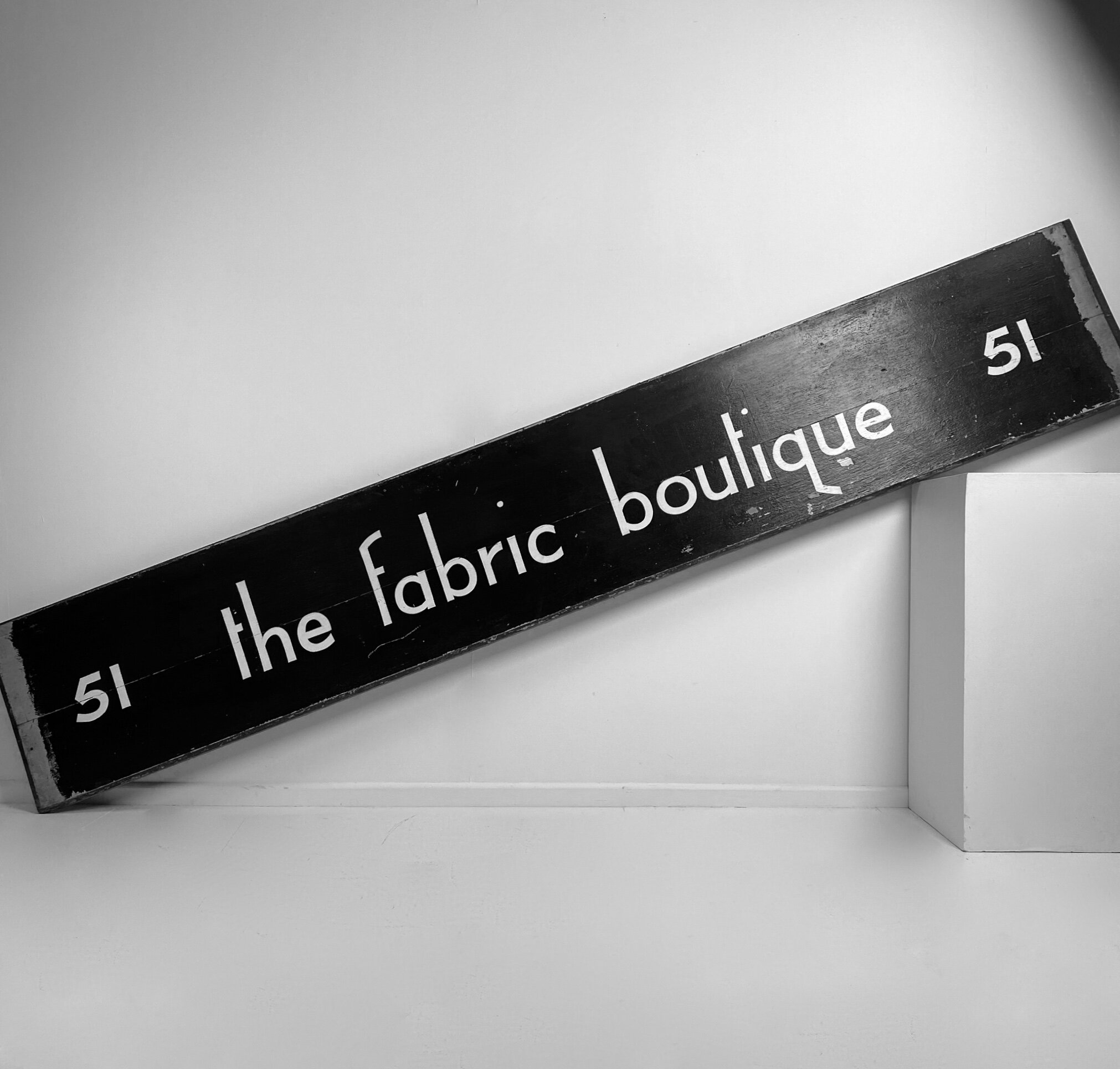 Reclaimed shop front signage The Fabric Boutique