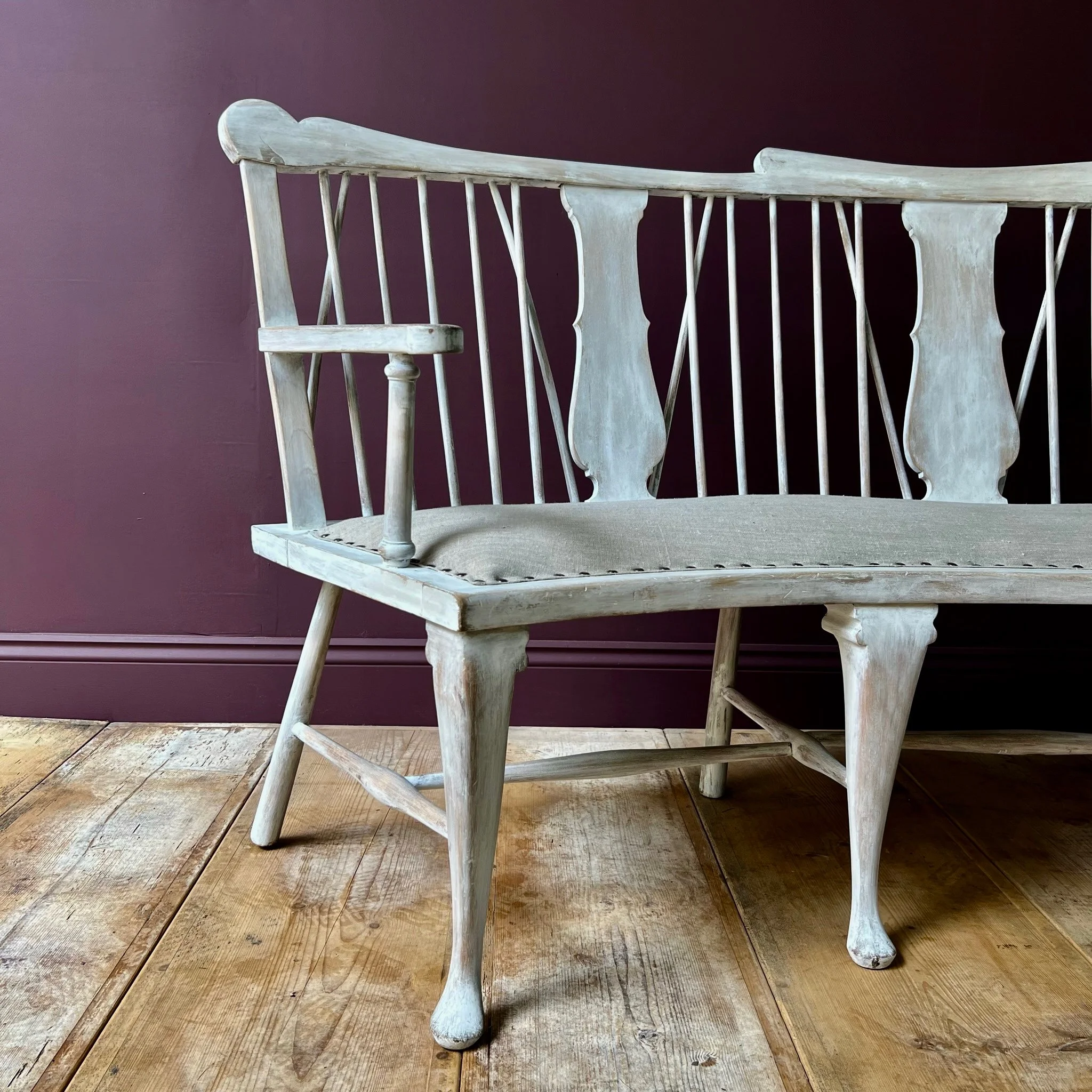 Large English Limed Bow Bench Seat