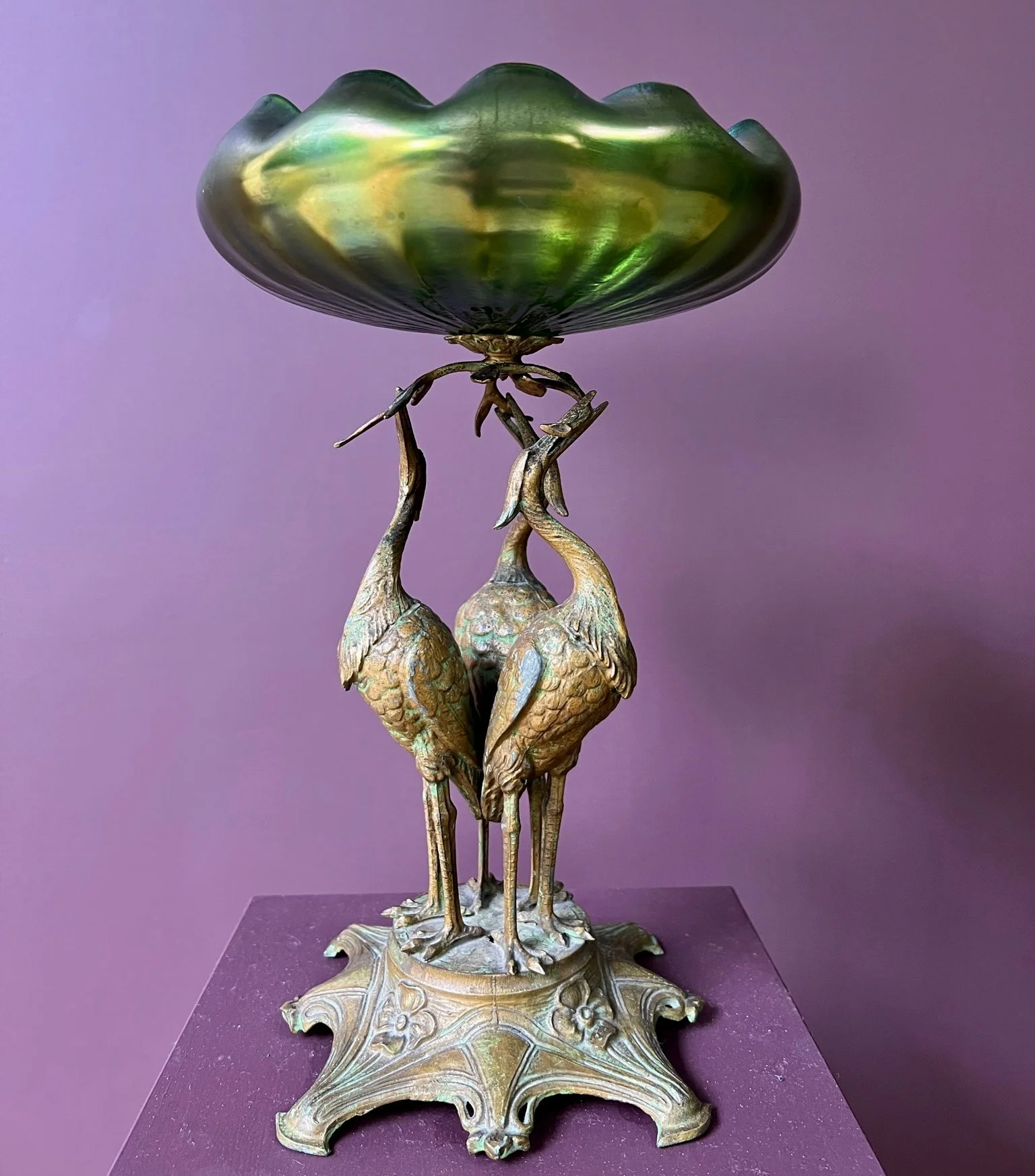 Wonderfully exuberant early 20th century Austrian, Loetz art nouveau centrepiece