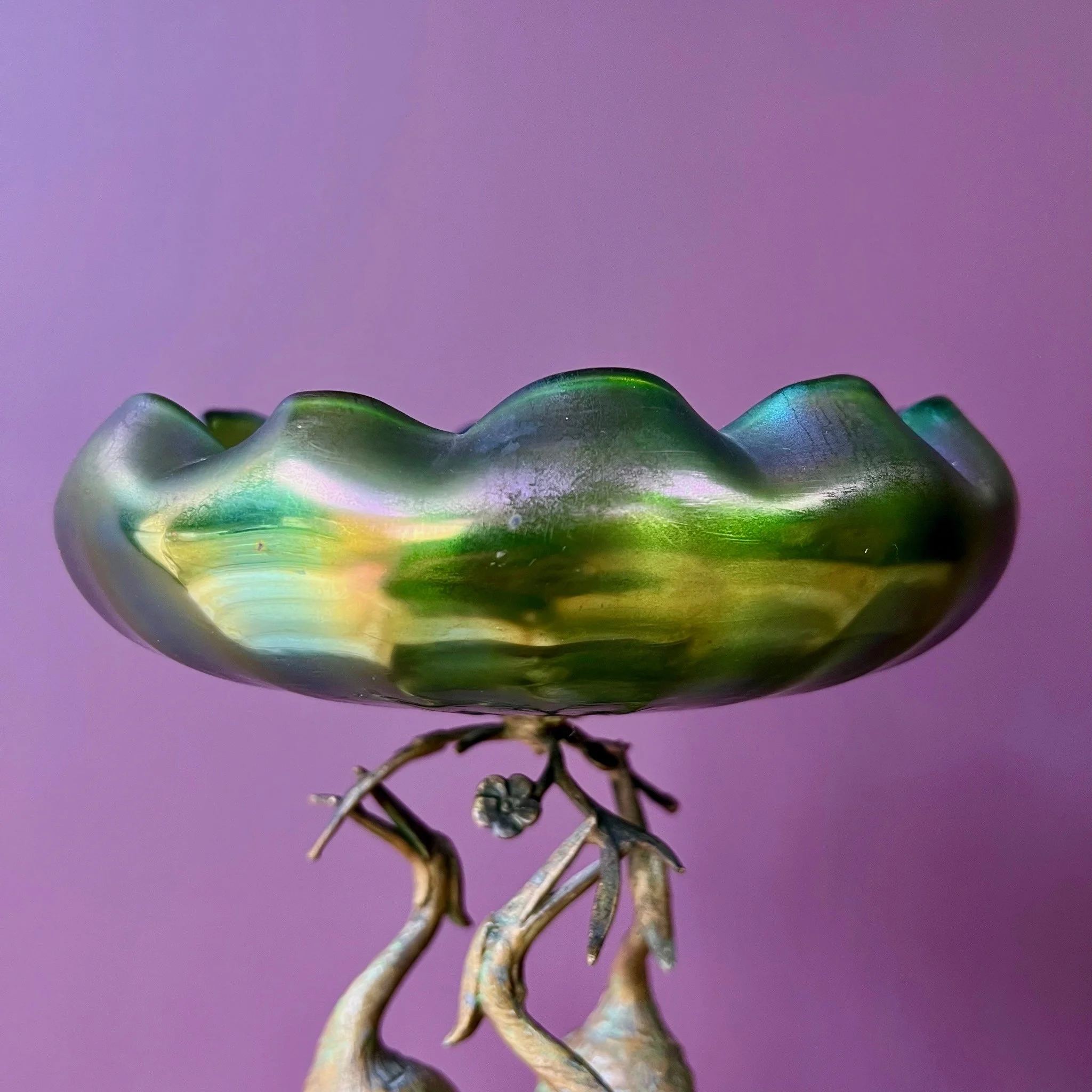 Wonderfully exuberant early 20th century Austrian, Loetz art nouveau centrepiece