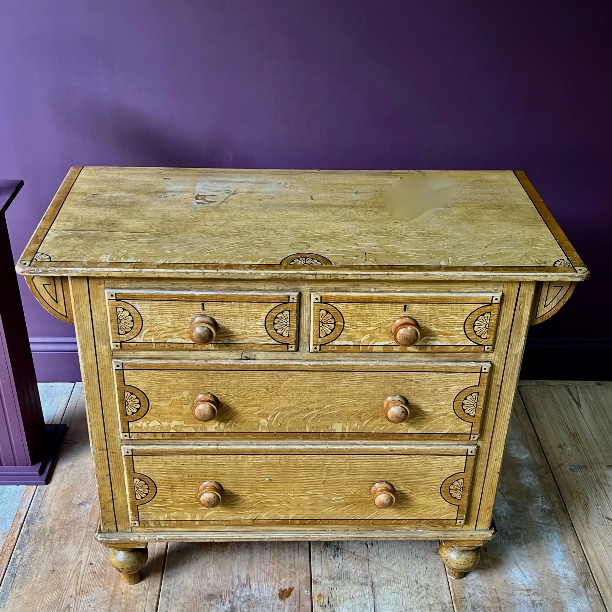 Delightful and Petite Arts and Crafts 19th Century Chest of Drawers