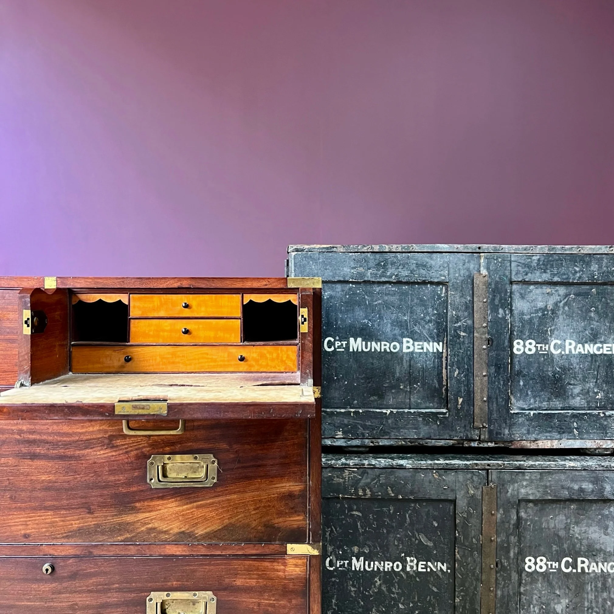 Early 19th Century Secretaire Campaign Chest and original packing boxes
